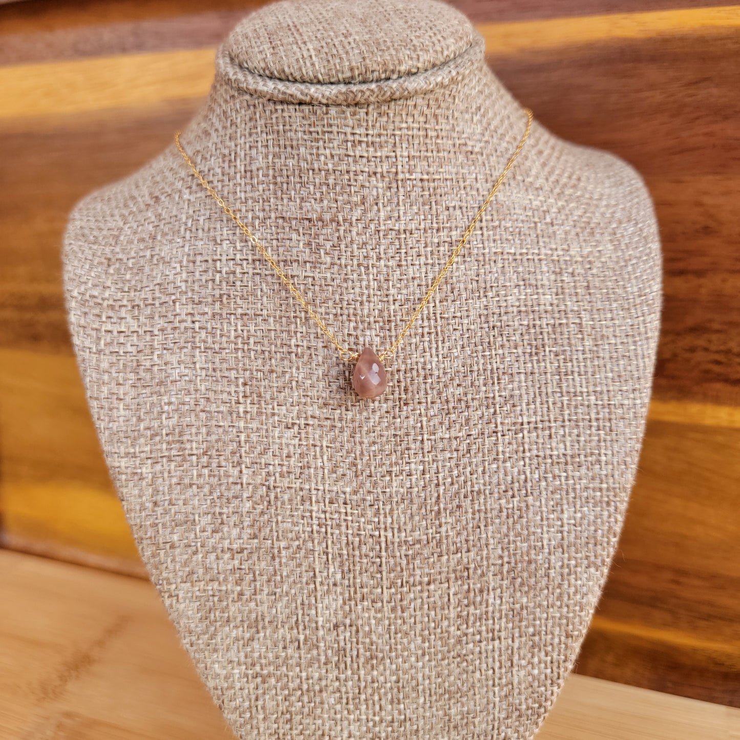 CHOCOLATE MOONSTONE Floating Necklace Crystal Gemstone June Birthstone Minimalist Jewelry Handmade