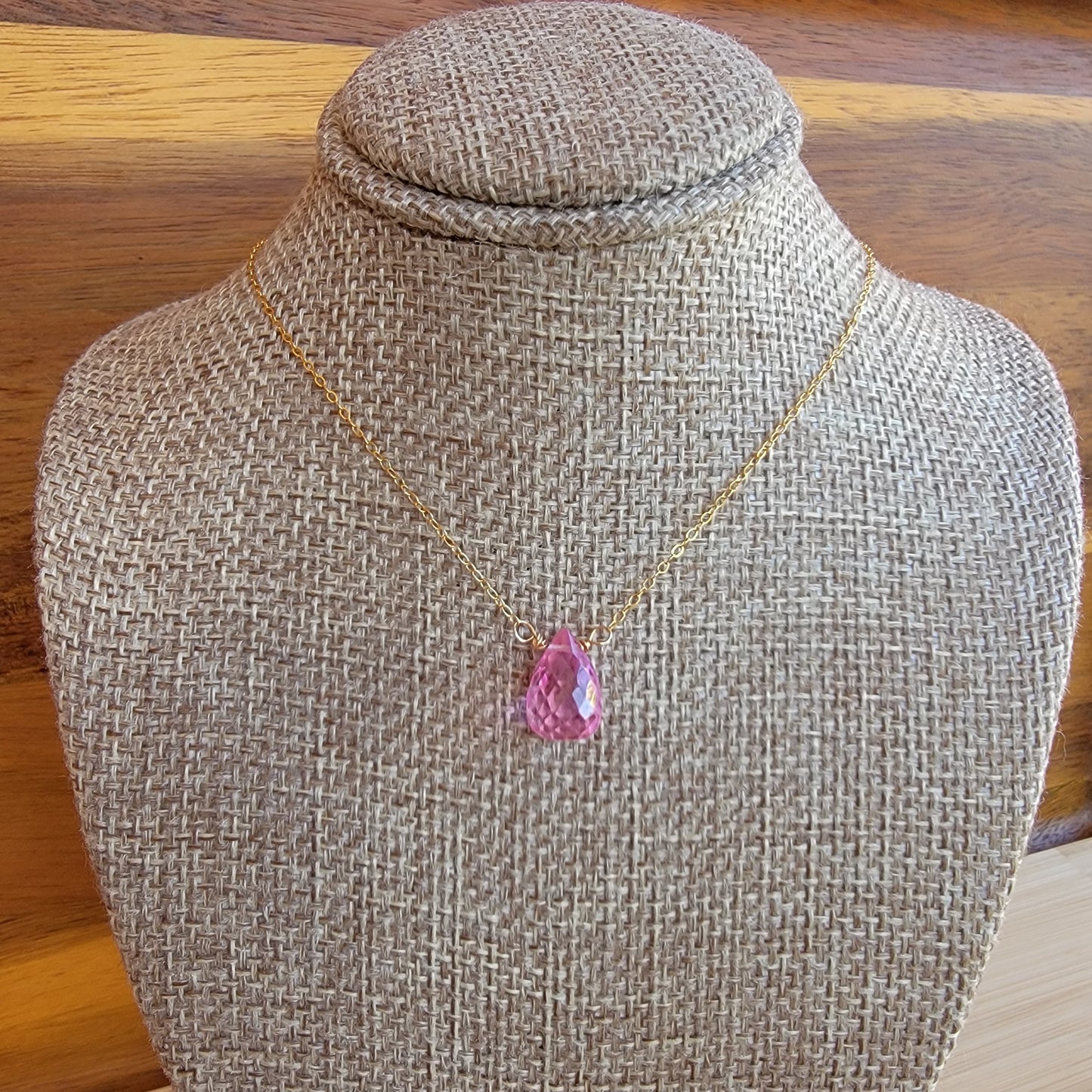 Pink Sapphire Floating Necklace Crystal Gemstone September Birthstone Minimalist Jewelry Handmade