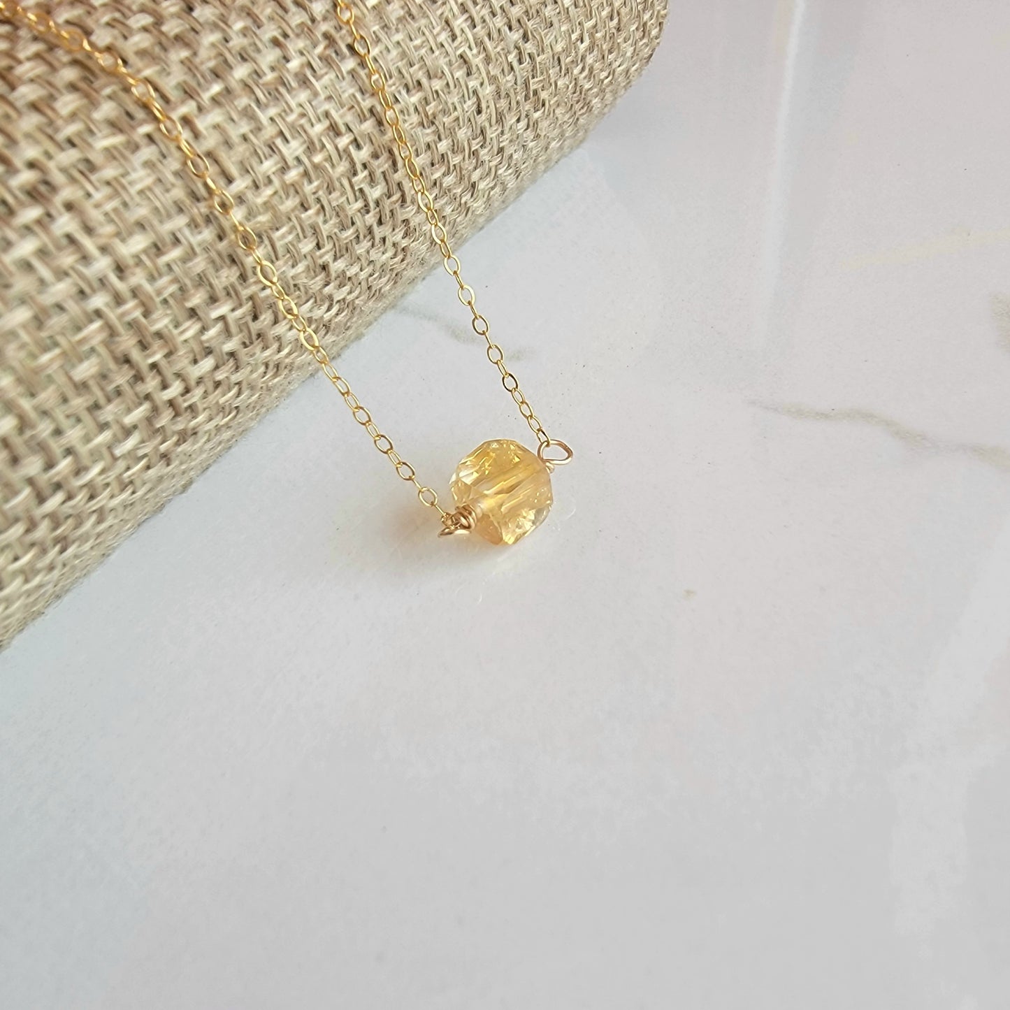 CITRINE Floating Necklace Quartz Crystal Gemstone 14K Gold Filled Minimalist Jewelry November Birthstone