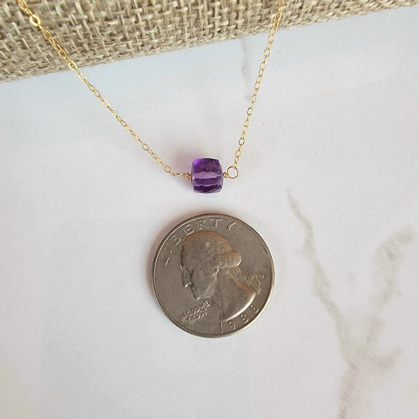 Amethyst Floating Necklace Choker Crystal Gemstone Minimalist Jewelry Handmade February Birthstone