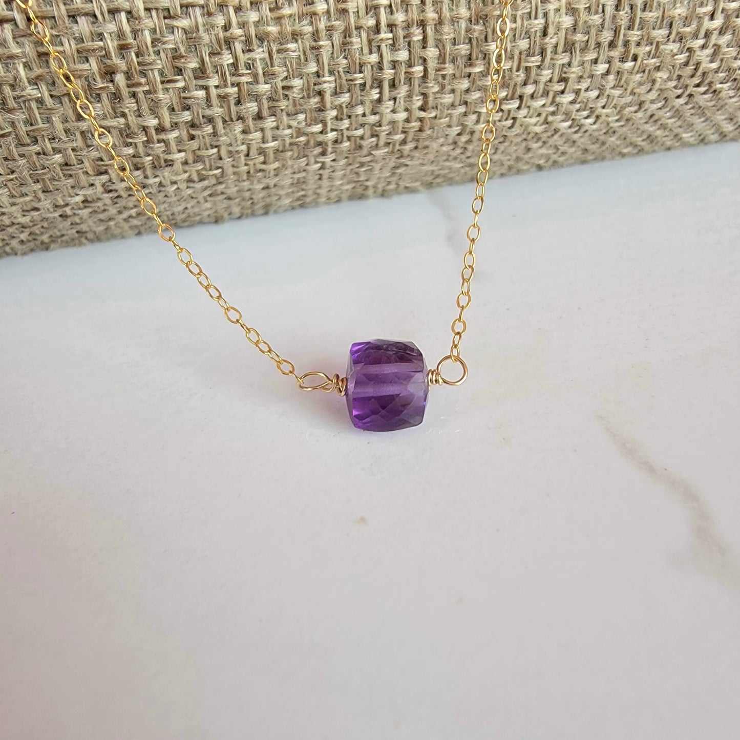 Amethyst Floating Necklace Choker Crystal Gemstone Minimalist Jewelry Handmade February Birthstone