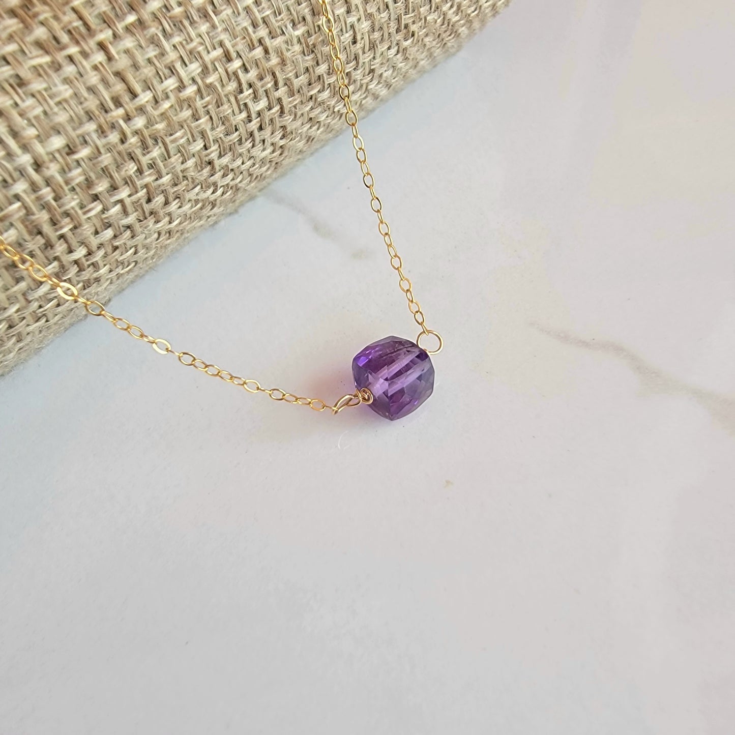 Amethyst Floating Necklace Choker Crystal Gemstone Minimalist Jewelry Handmade February Birthstone