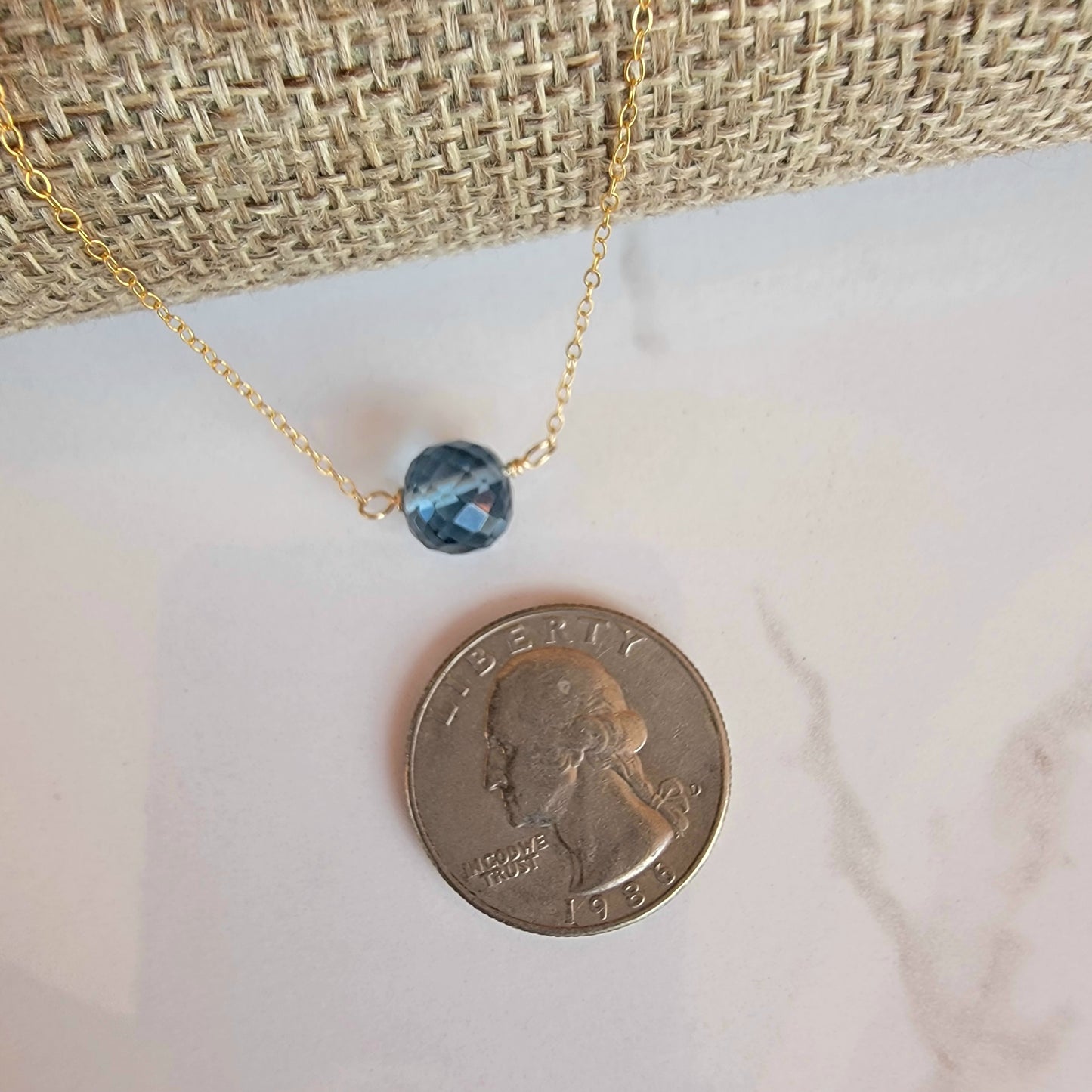 London Blue Topaz Floating Necklace December Birthstone Crystal Gemstone Minimalist Jewelry Handmade