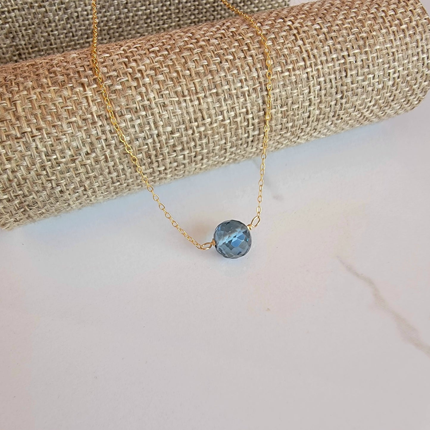 London Blue Topaz Floating Necklace December Birthstone Crystal Gemstone Minimalist Jewelry Handmade