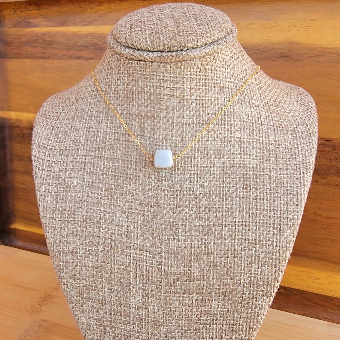 Blue Opal Floating Necklace Crystal Gemstone 14K Gold Filled Minimalist Jewelry Handmade