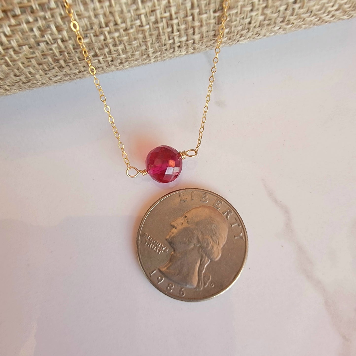 Ruby Floating Necklace Crystal Gemstone July Birthstone Minimalist Jewelry Handmade