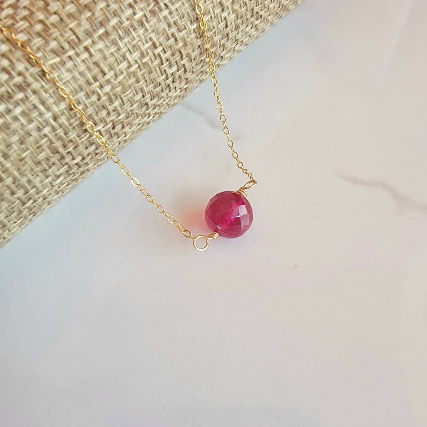 Ruby Floating Necklace Crystal Gemstone July Birthstone Minimalist Jewelry Handmade
