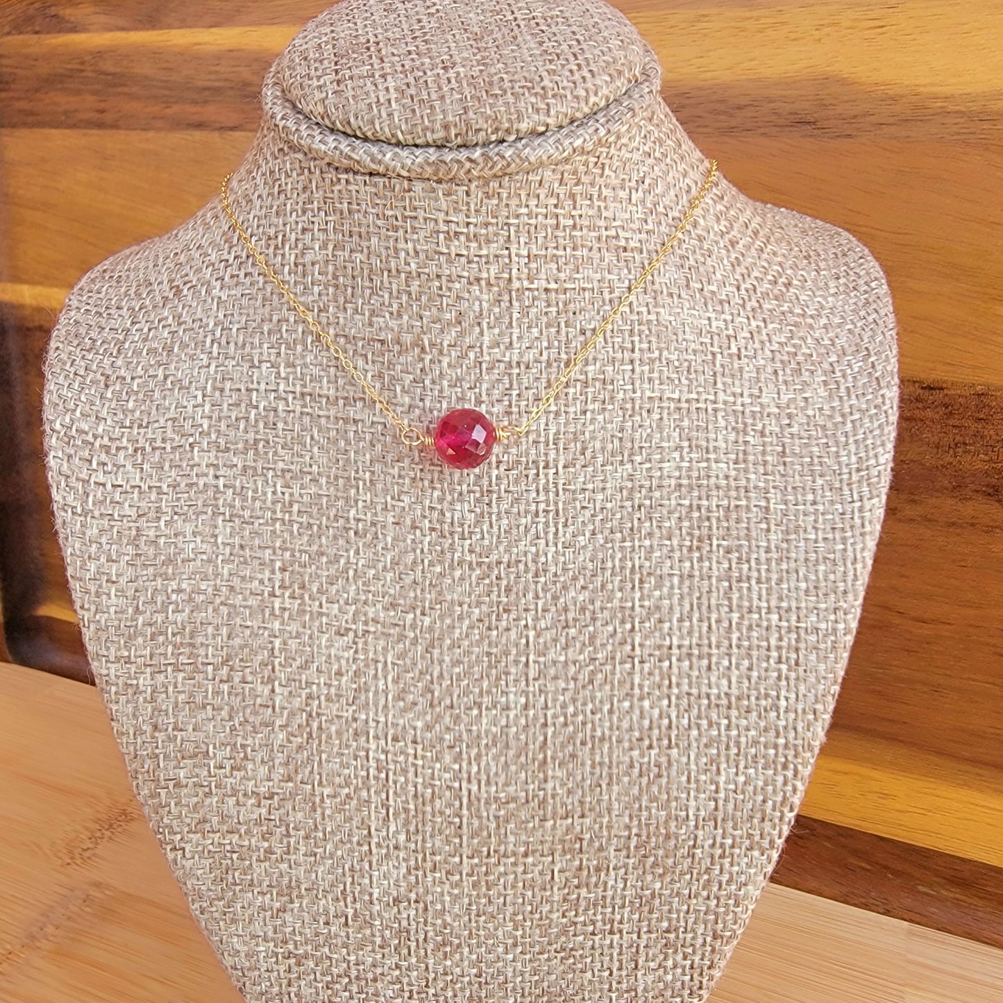 Ruby Floating Necklace Crystal Gemstone July Birthstone Minimalist Jewelry Handmade