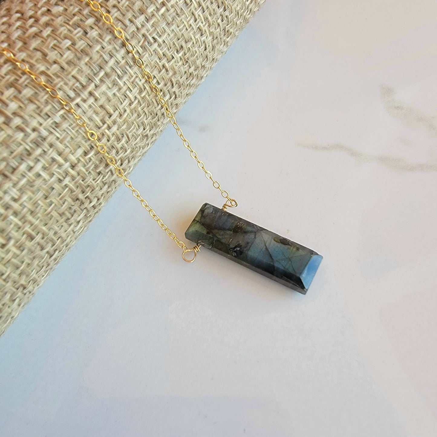 Labradorite Floating Necklace Bar Crystal Gemstone 14K Gold Filled Minimalist Jewelry Handmade