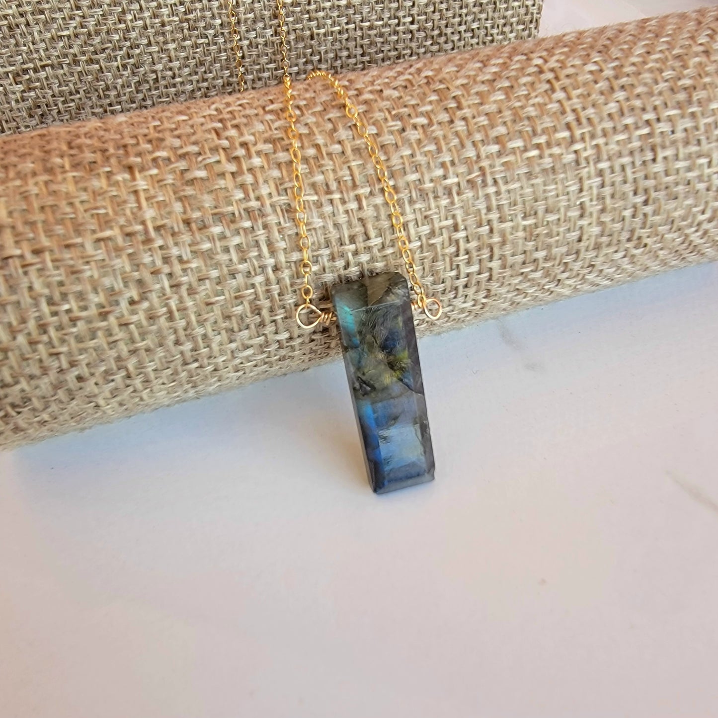 Labradorite Floating Necklace Bar Crystal Gemstone 14K Gold Filled Minimalist Jewelry Handmade