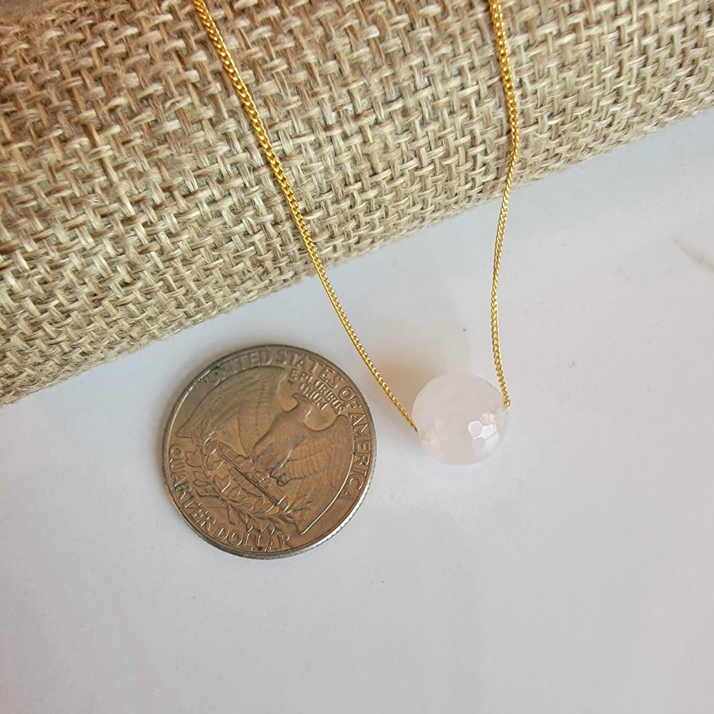 Rose Quartz Floating Necklace Crystal Gemstone Minimalist Jewelry Handmade