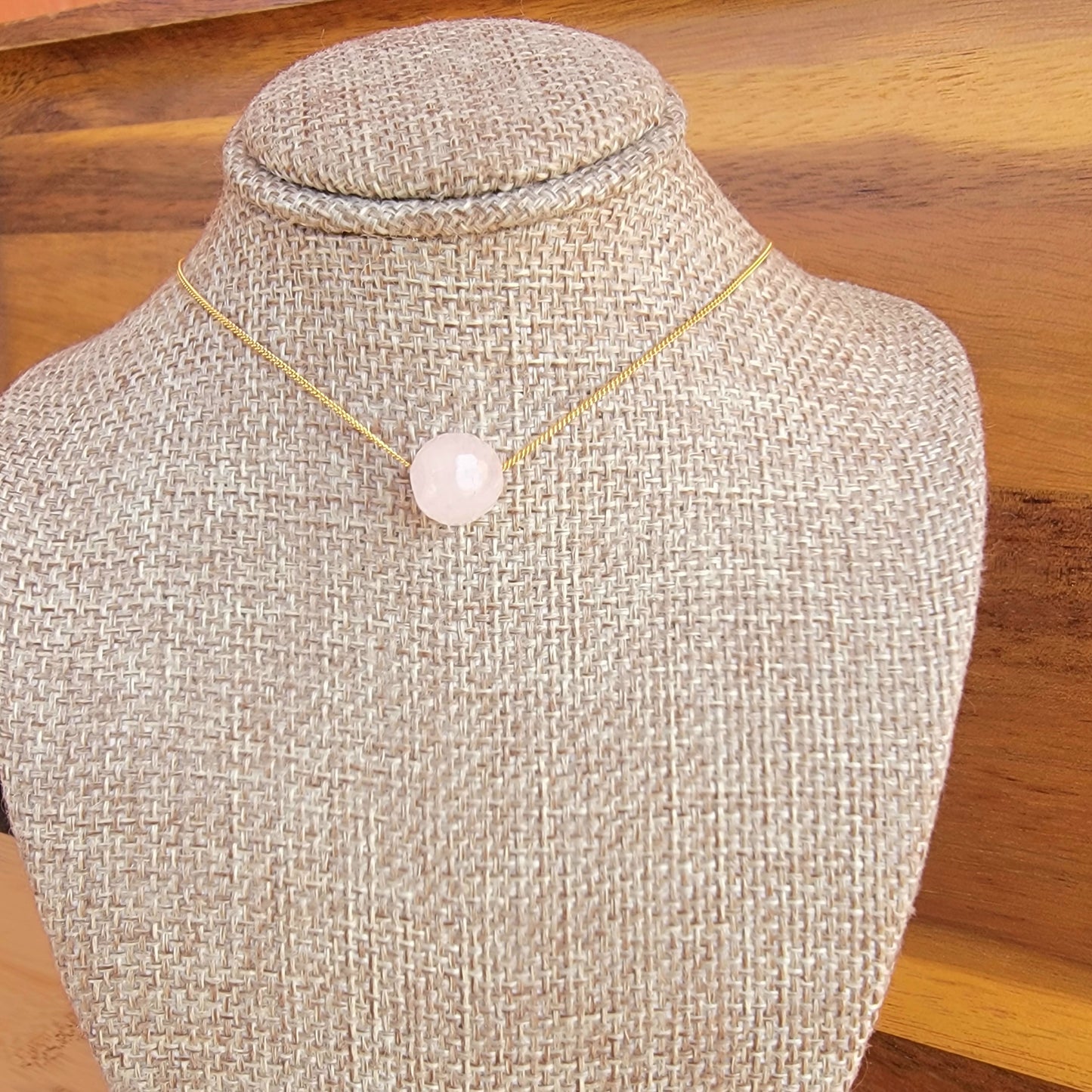 Rose Quartz Floating Necklace Crystal Gemstone Minimalist Jewelry Handmade