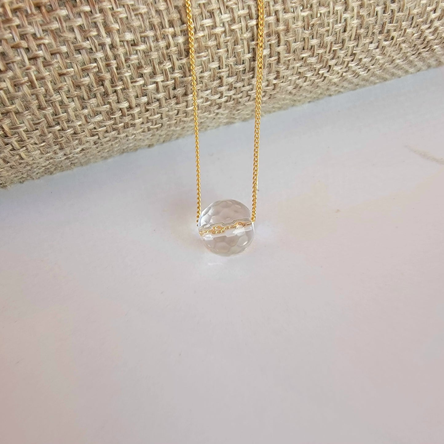 Rock Quartz Floating Necklace Clear Crystal Gemstone Minimalist Jewelry April Birthstone