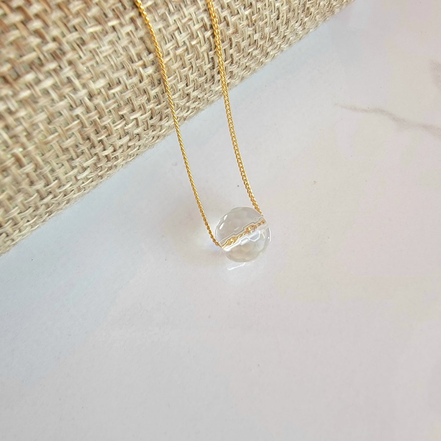 Rock Quartz Floating Necklace Clear Crystal Gemstone Minimalist Jewelry April Birthstone