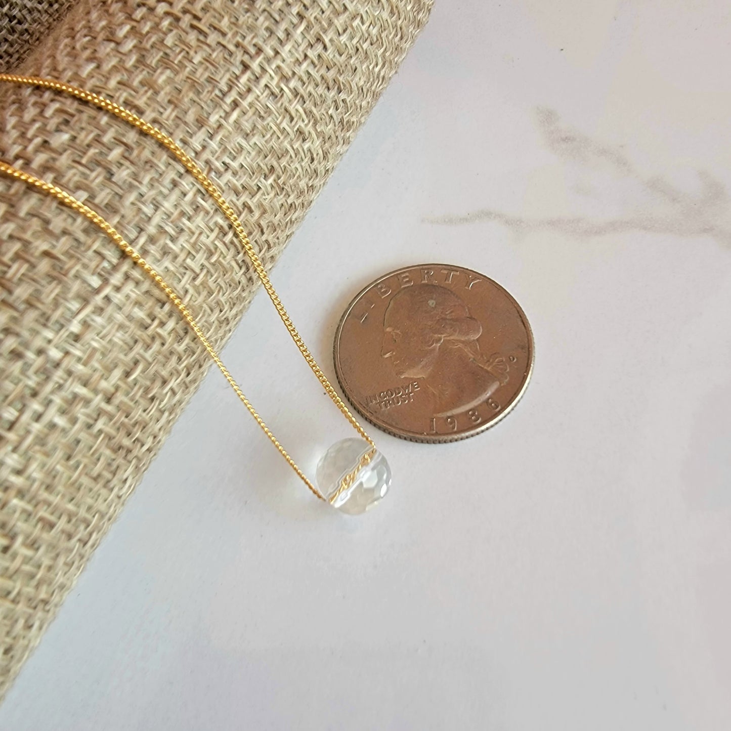 Rock Quartz Floating Necklace Clear Crystal Gemstone Minimalist Jewelry April Birthstone