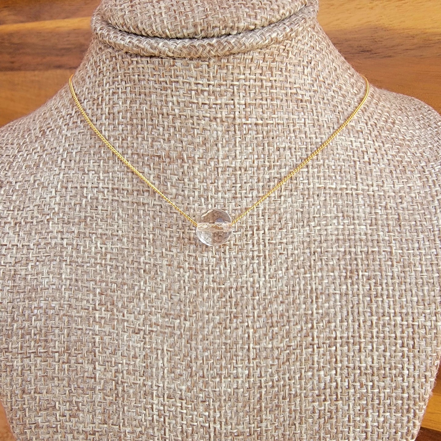 Rock Quartz Floating Necklace Clear Crystal Gemstone Minimalist Jewelry April Birthstone