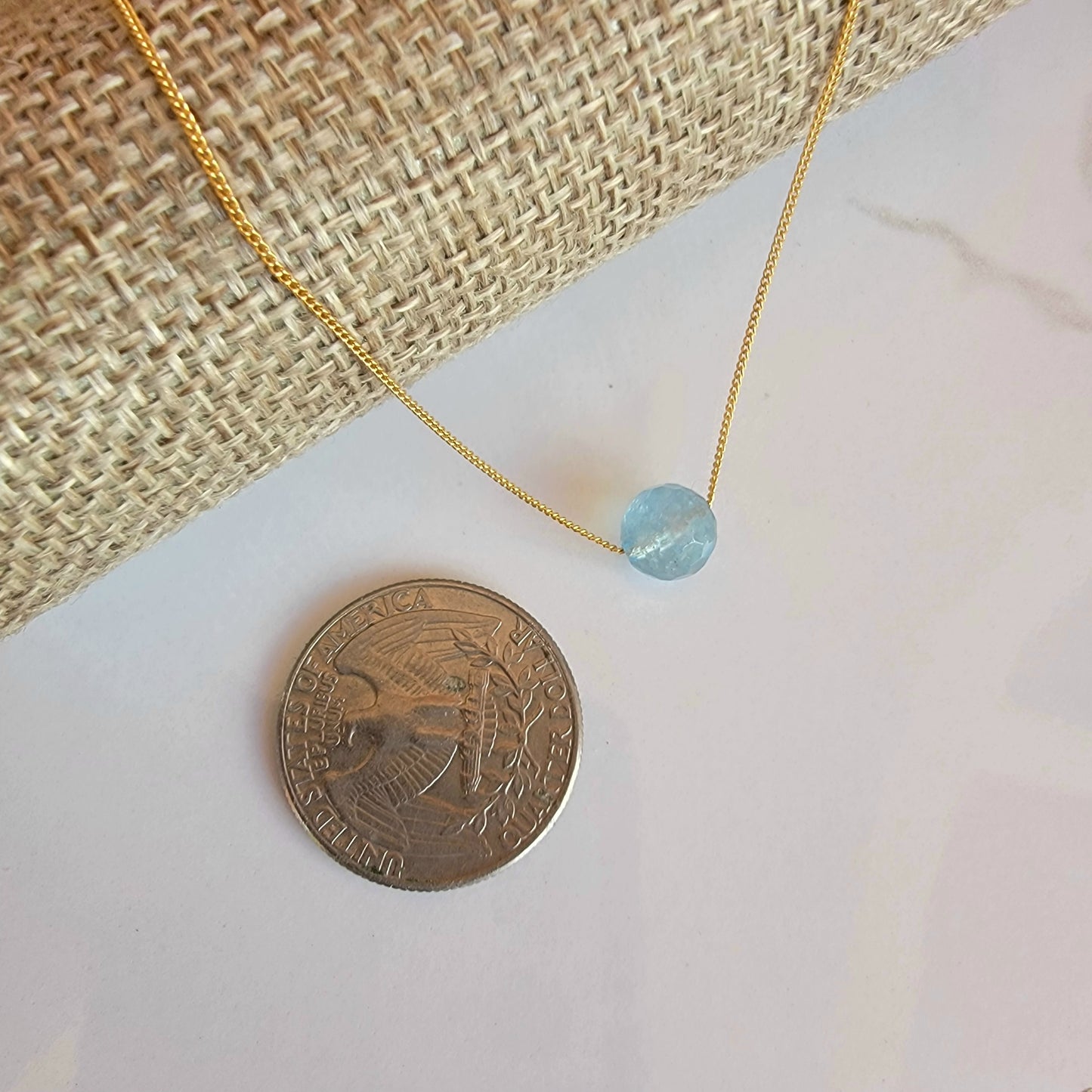 Aquamarine Floating Necklace Crystal Gemstone March Birthstone Minimalist Jewelry Handmade