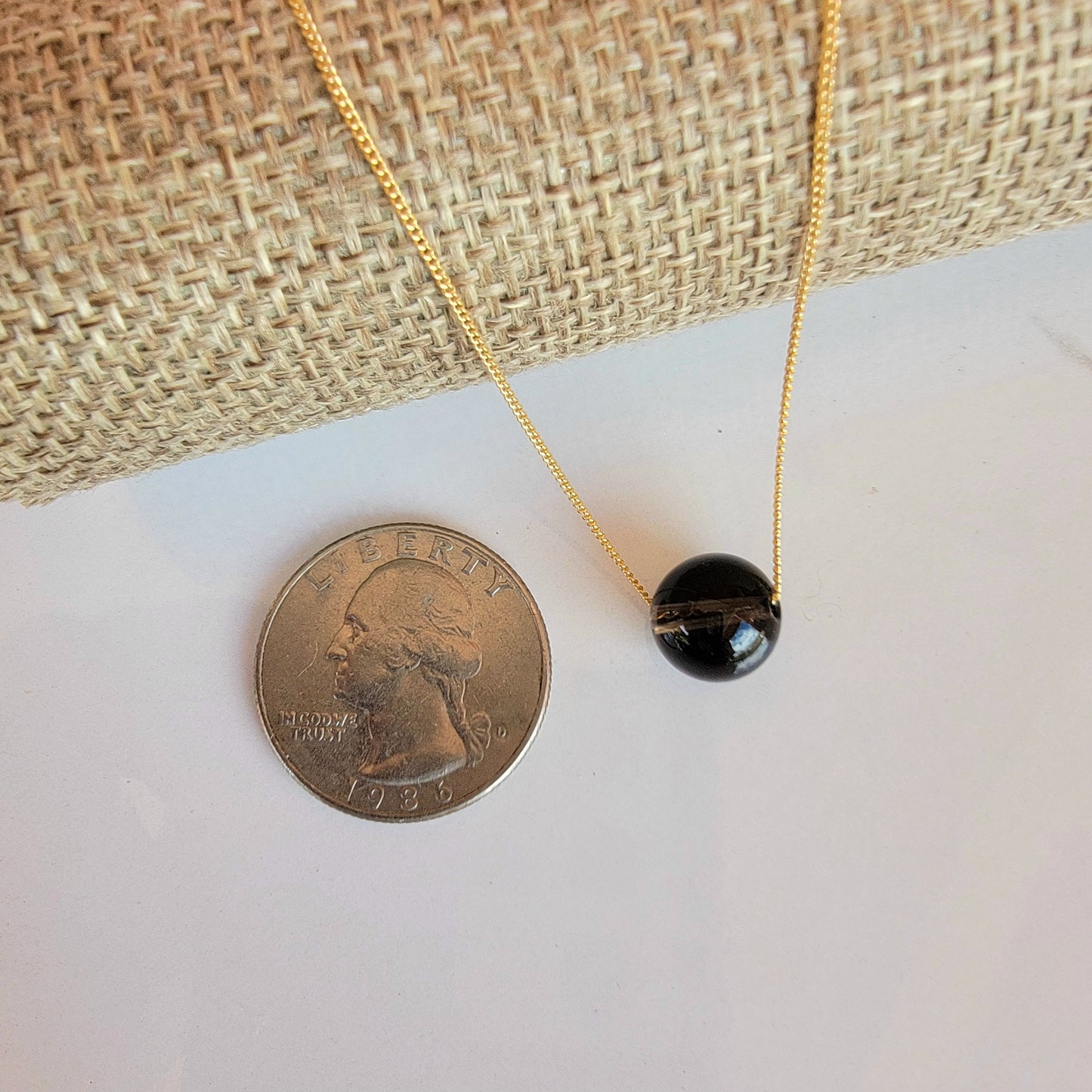 Smoky Quartz Floating Necklace Crystal Gemstone Minimalist Jewelry Handmade