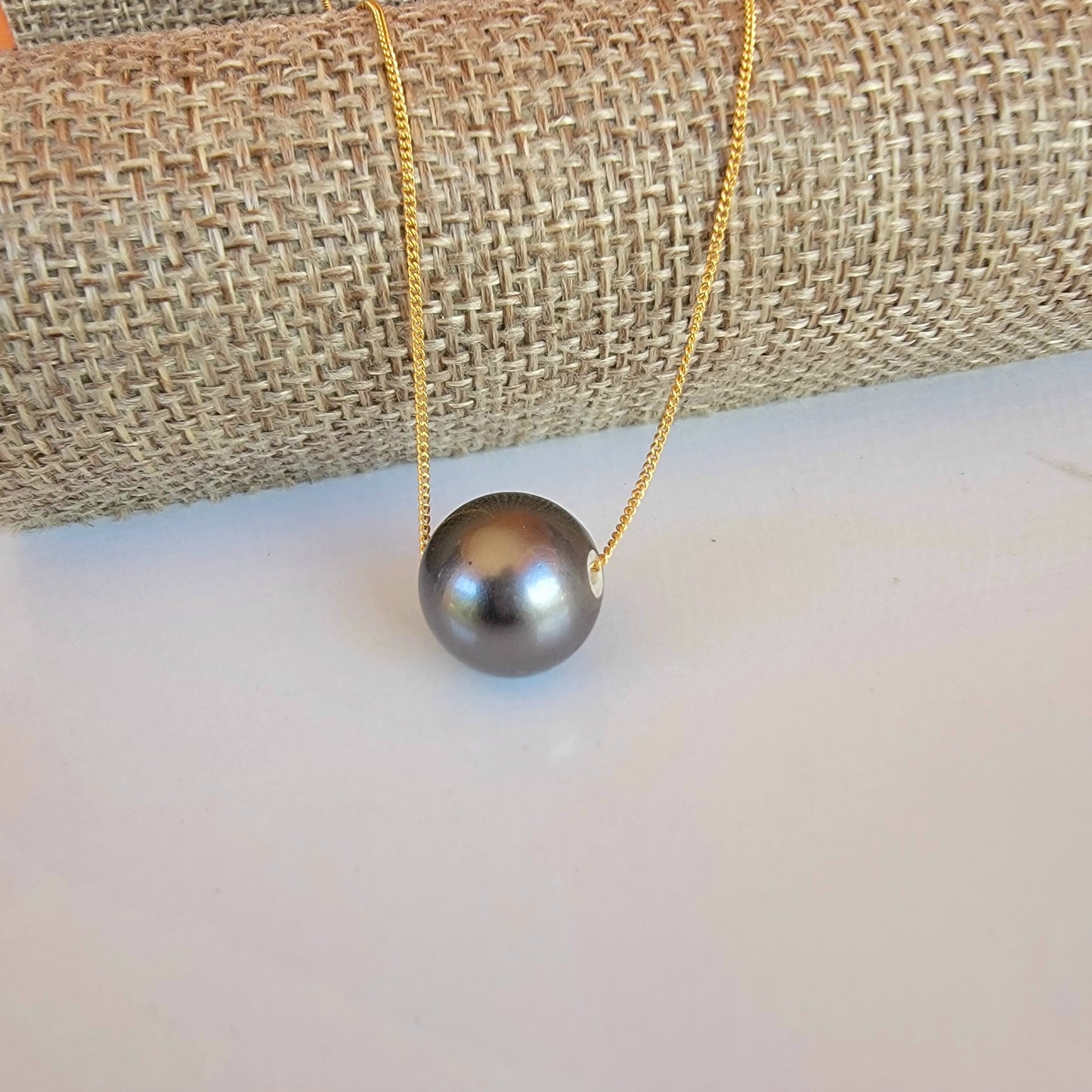 Swarovski Black Pearl Floating Necklace Crystal Gemstone Minimalist Jewelry June Birthstone