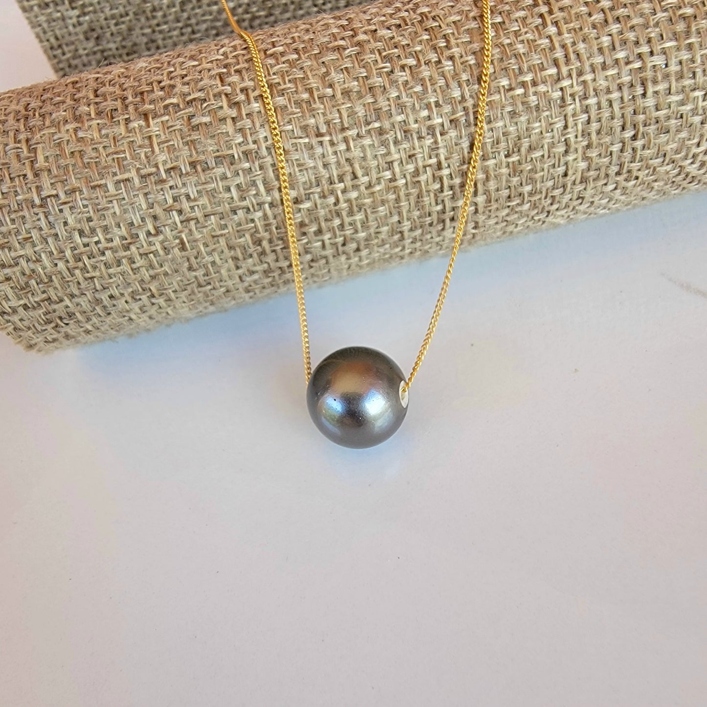 Swarovski Black Pearl Floating Necklace Crystal Gemstone Minimalist Jewelry June Birthstone