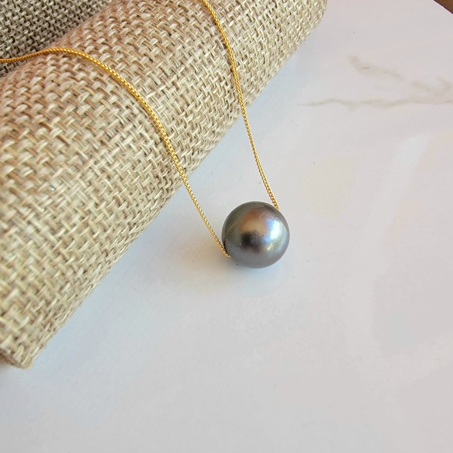Swarovski Black Pearl Floating Necklace Crystal Gemstone Minimalist Jewelry June Birthstone
