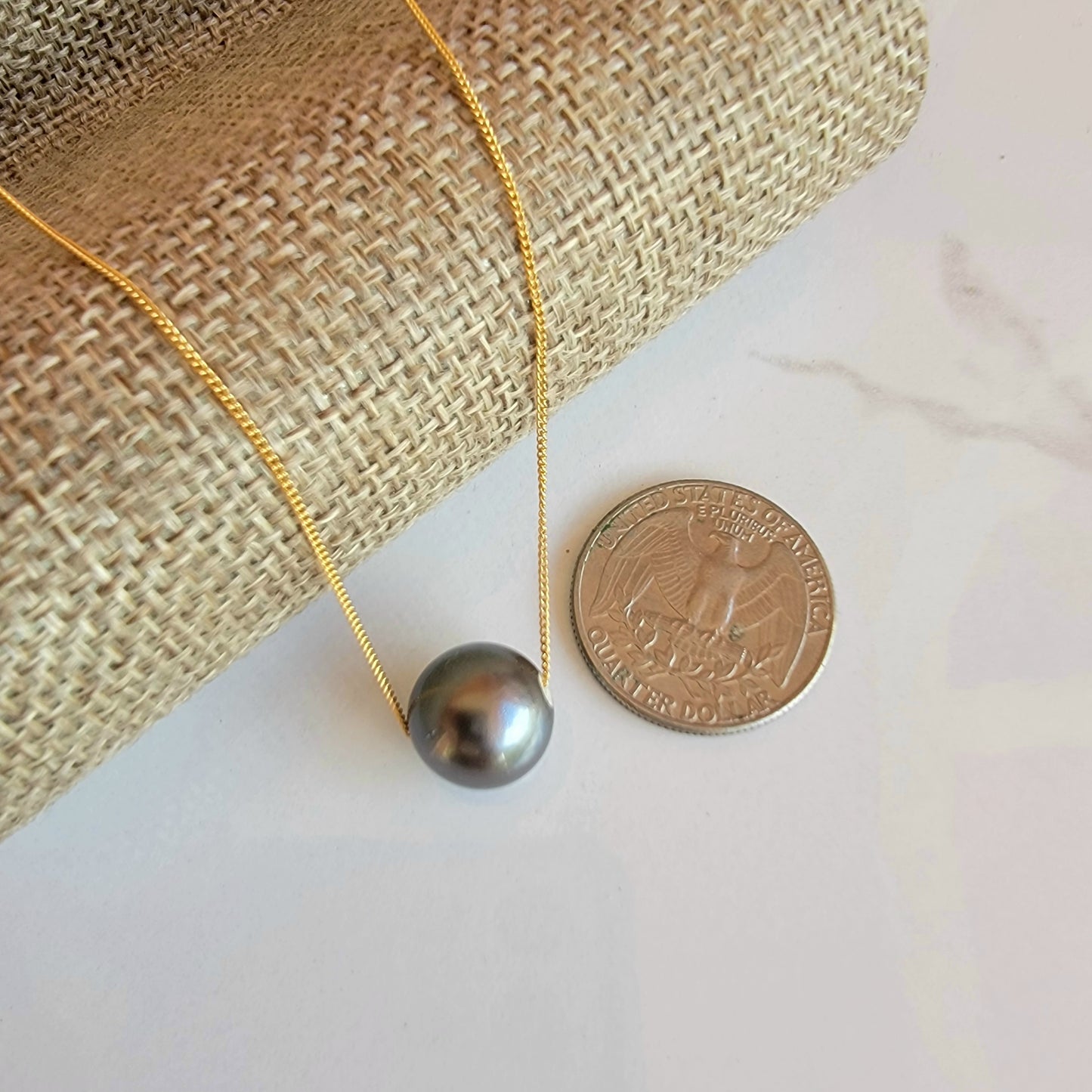 Swarovski Black Pearl Floating Necklace Crystal Gemstone Minimalist Jewelry June Birthstone