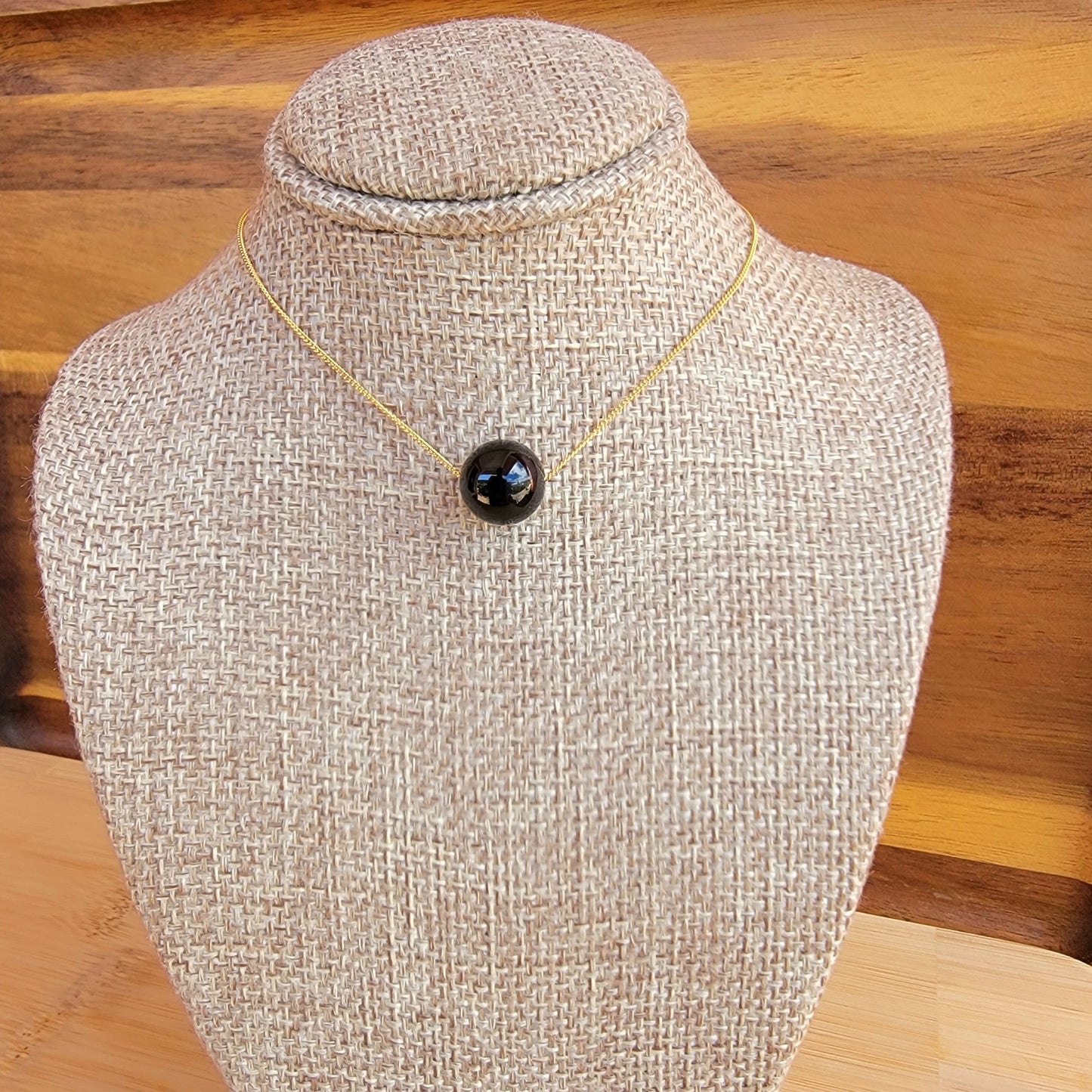 Black Onyx Floating Necklace Crystal Gemstone 14K Gold Filled Minimalist Jewelry Handmade