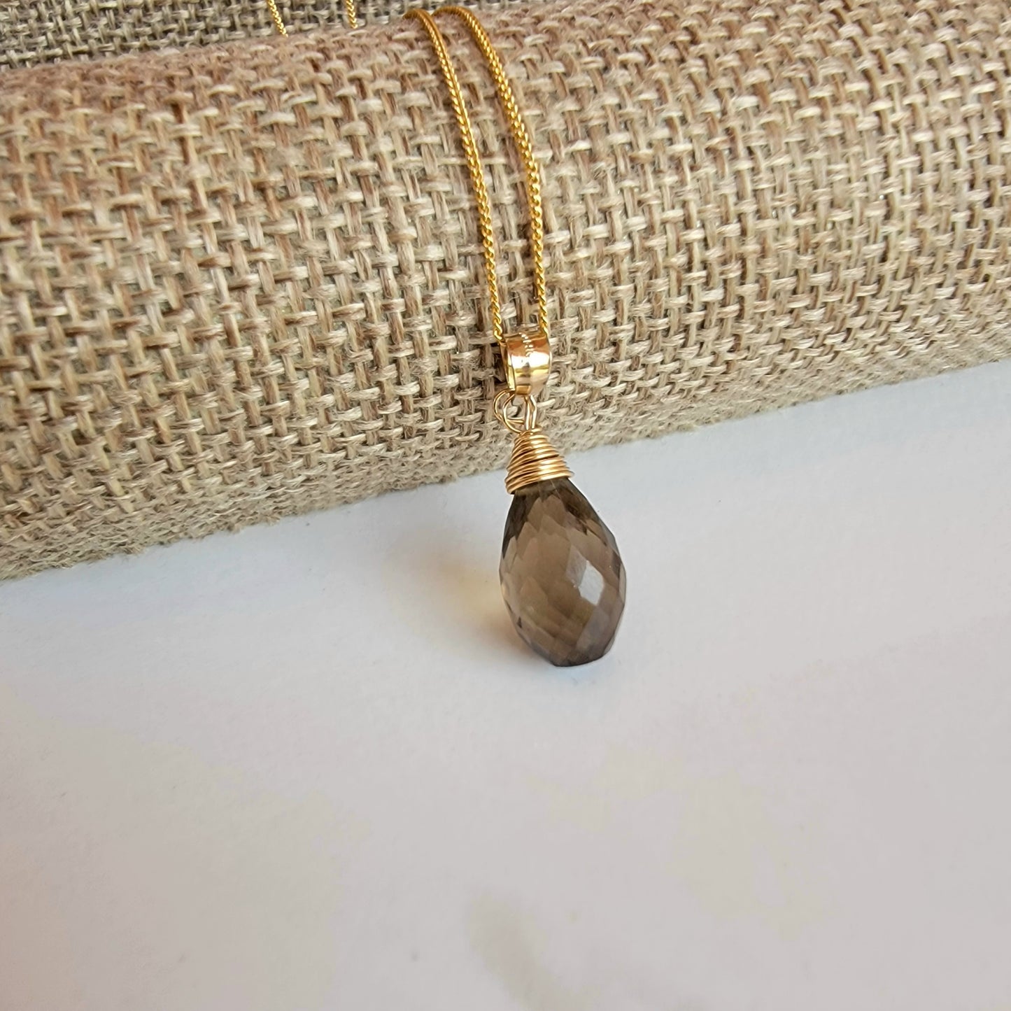 Smoky Quartz Necklace 14K Gold Filled Genuine Natural Briolette Gemstone Handmade Best Gift for her