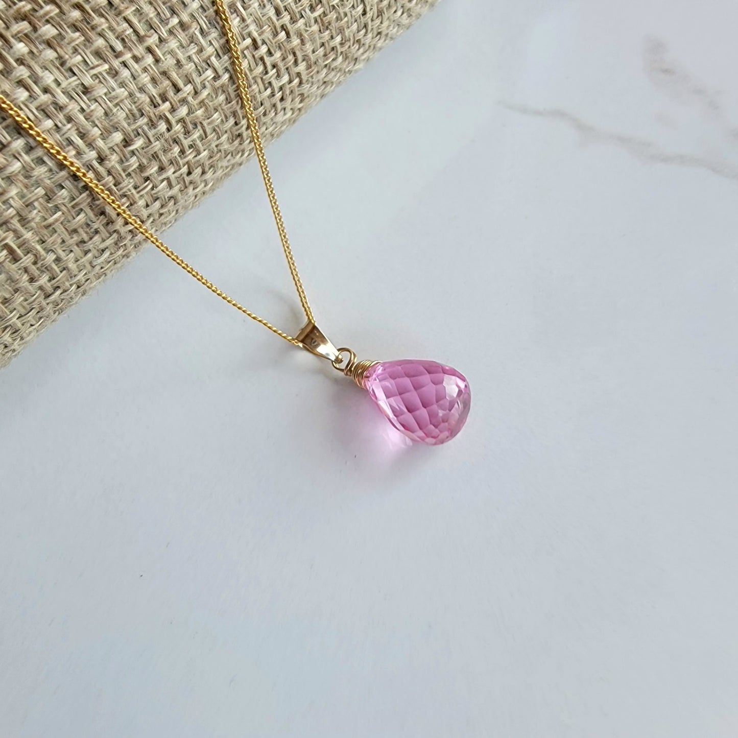 Pink Sapphire Necklace Genuine Gemstone Handmade Briolette September Birthstone