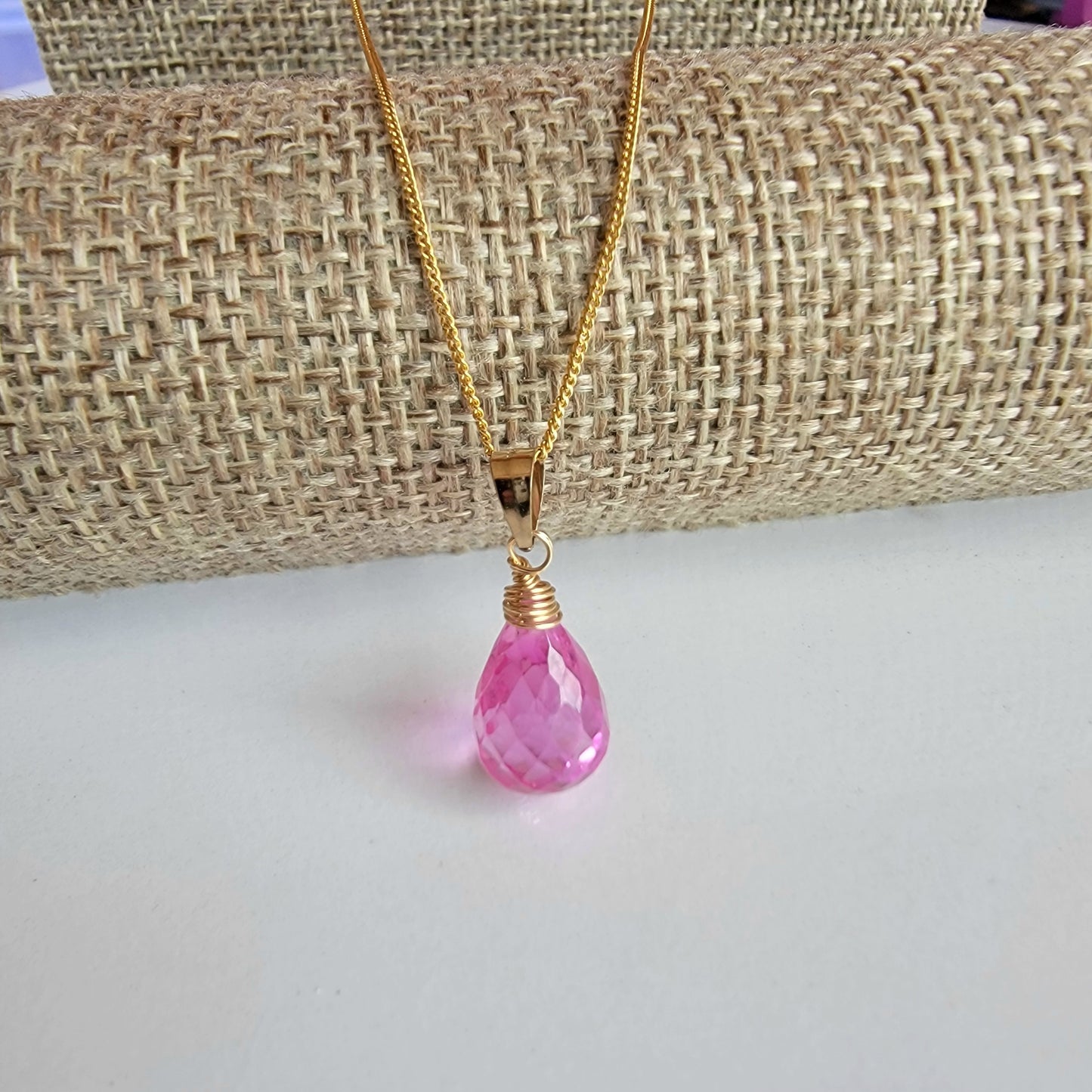 Pink Sapphire Necklace Genuine Gemstone Handmade Briolette September Birthstone