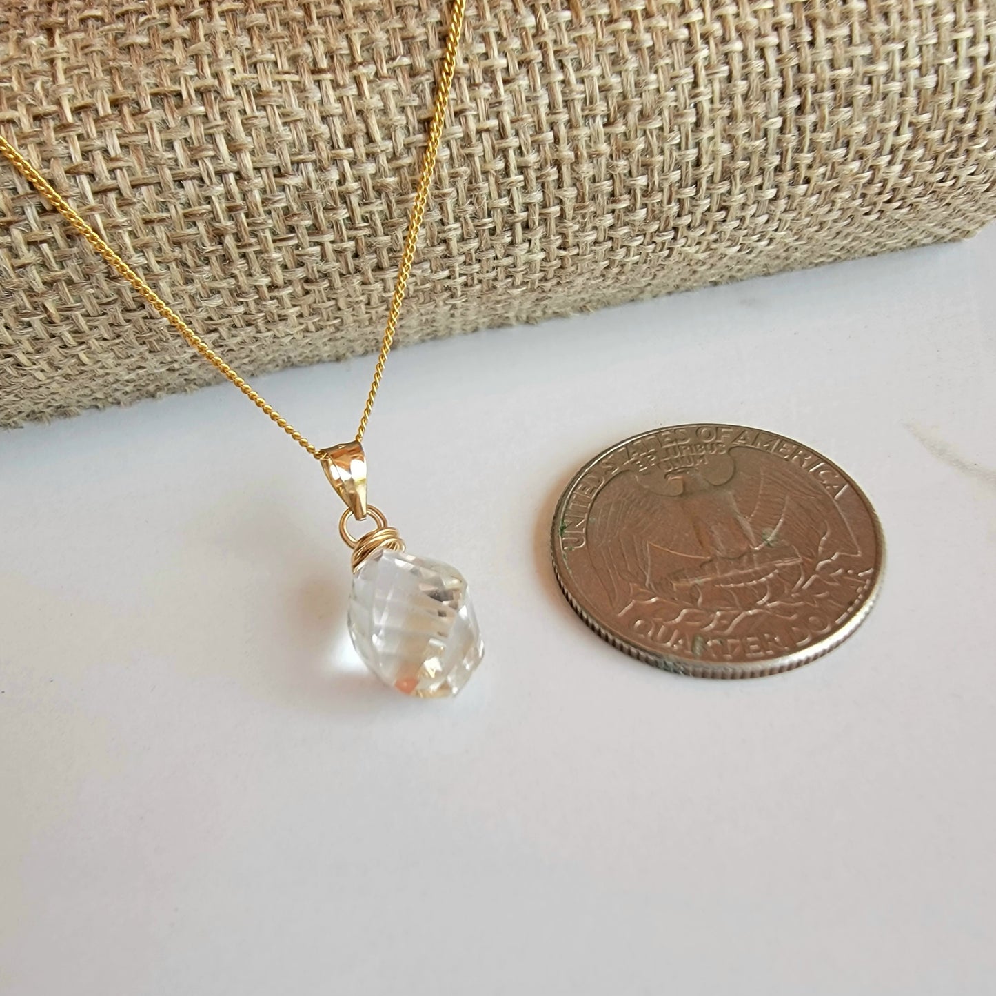 Clear Rock Crystal Necklace Genuine Gemstone handmade Briolette Spiral April Birthstone