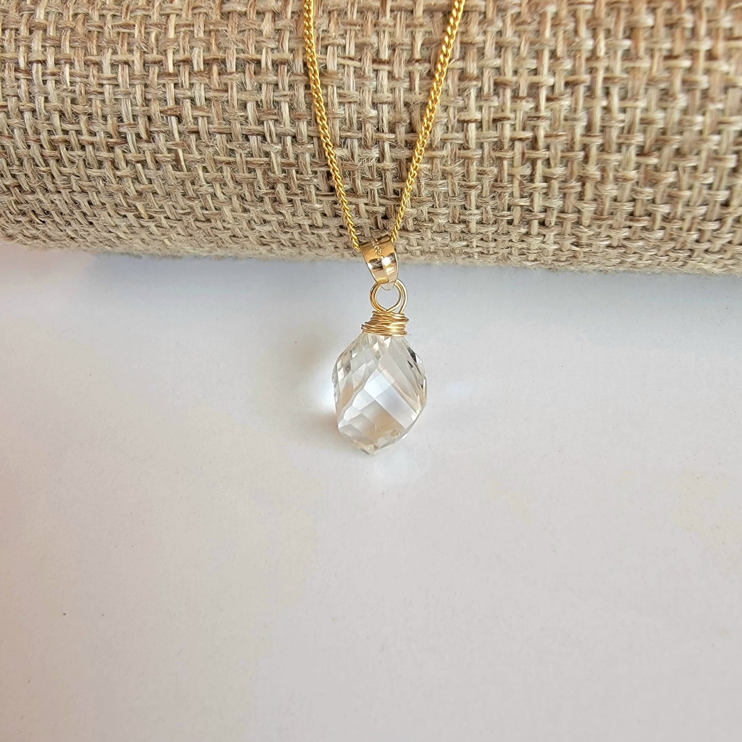 Clear Rock Crystal Necklace Genuine Gemstone handmade Briolette Spiral April Birthstone
