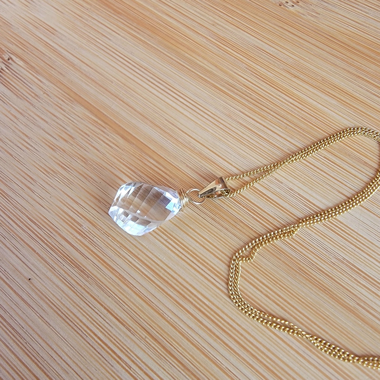 Clear Rock Crystal Necklace Genuine Gemstone handmade Briolette Spiral April Birthstone