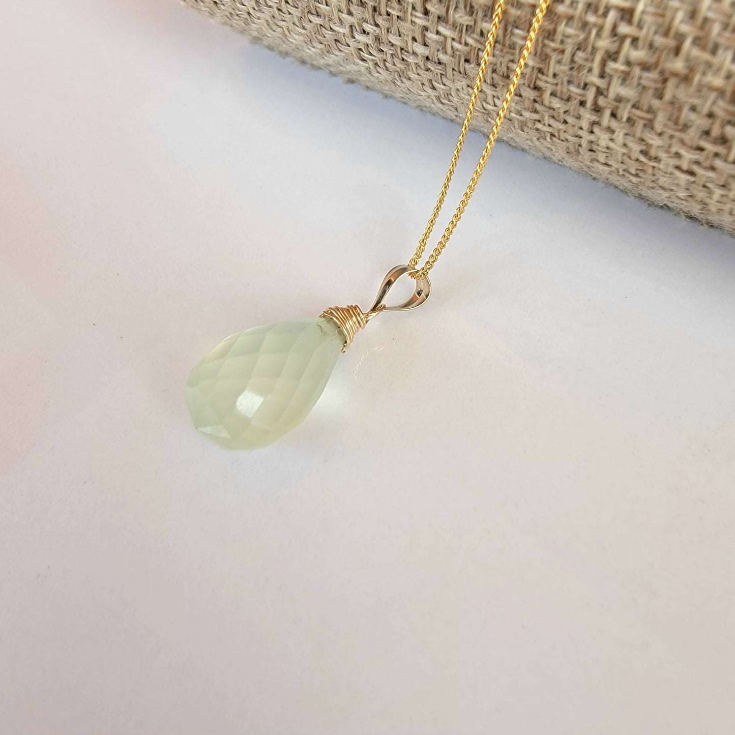 Prehnite Gemstone Necklace 14K Gold Filled Genuine Briolette Handmade best gift for Her