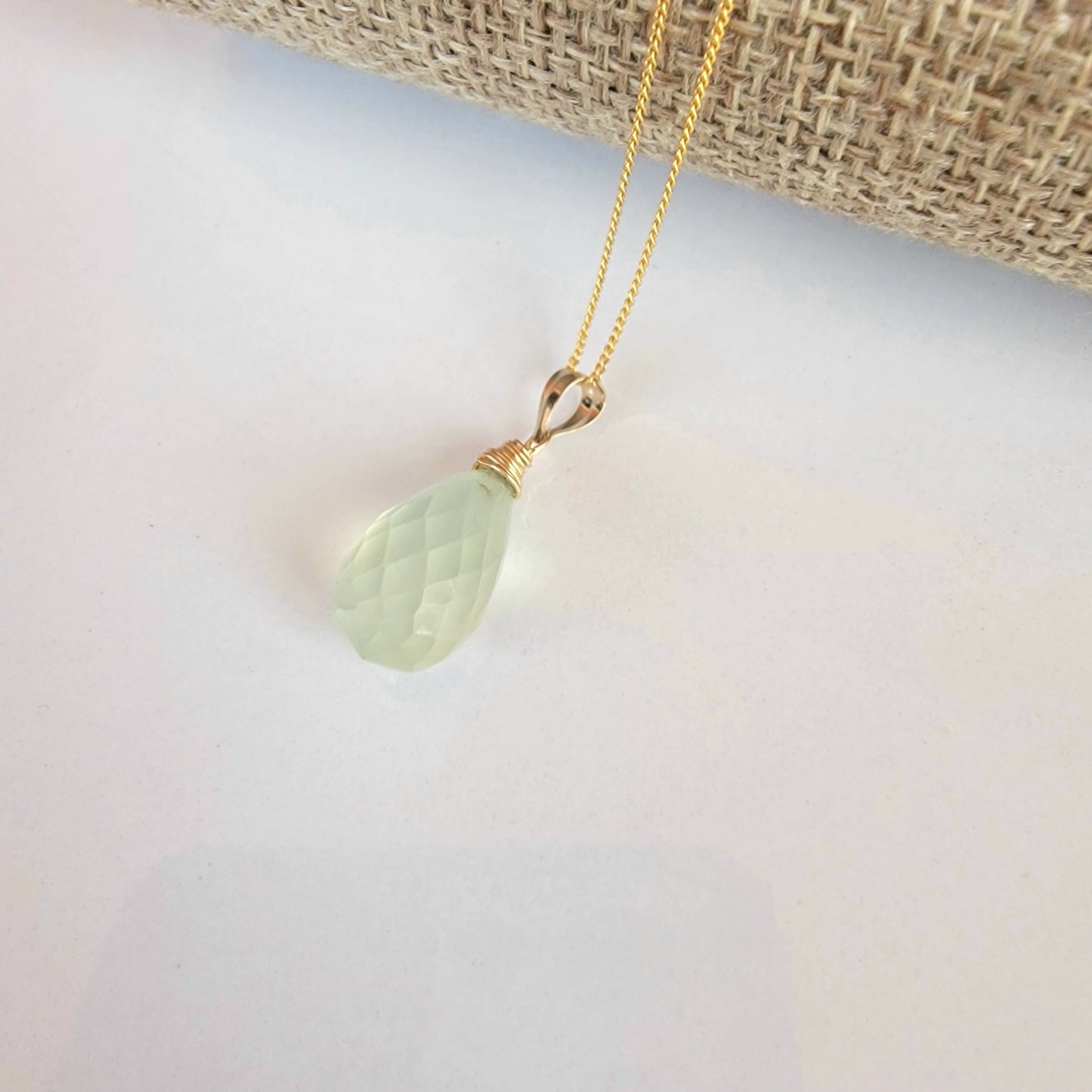 Prehnite Gemstone Necklace 14K Gold Filled Genuine Briolette Handmade best gift for Her