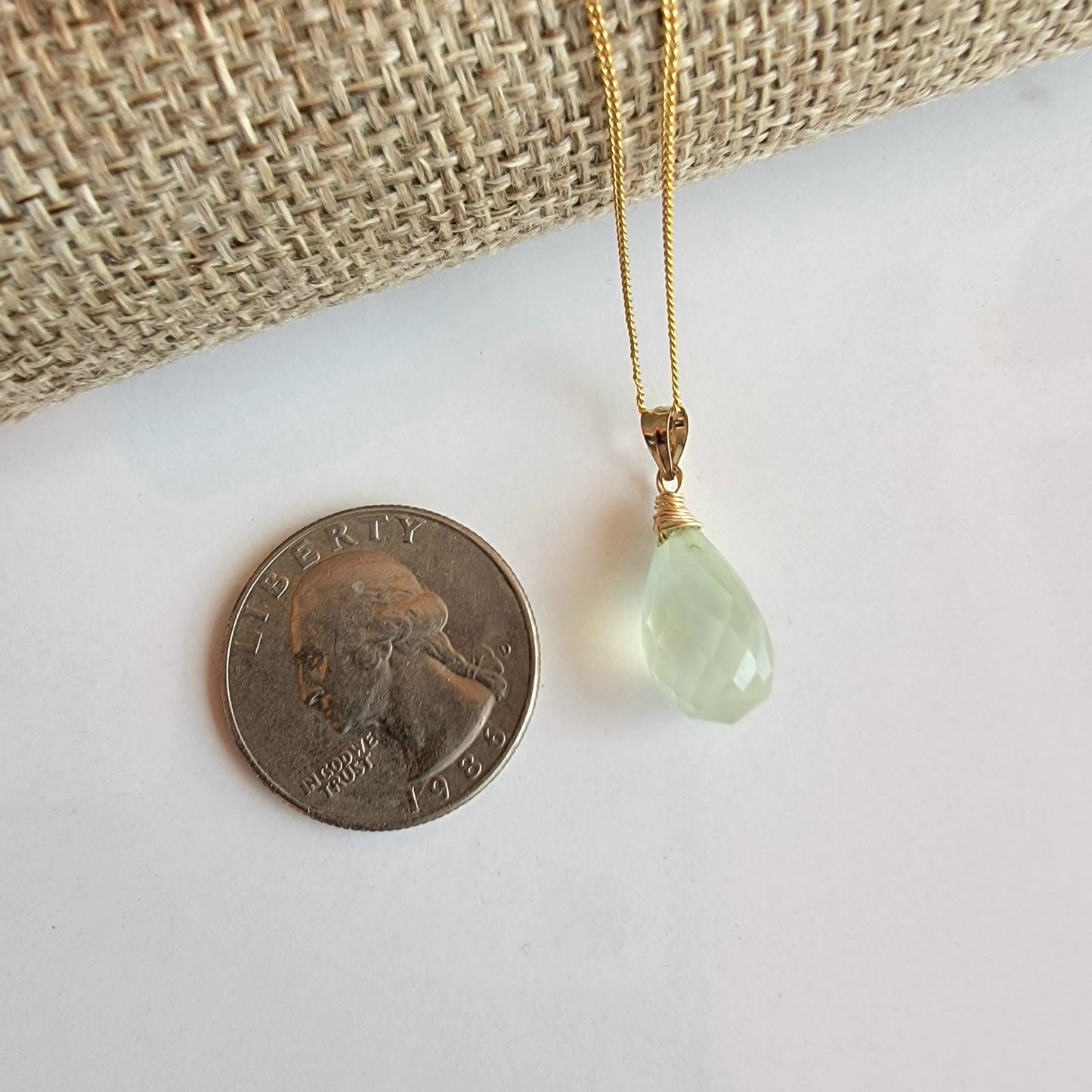 Prehnite Gemstone Necklace 14K Gold Filled Genuine Briolette Handmade best gift for Her