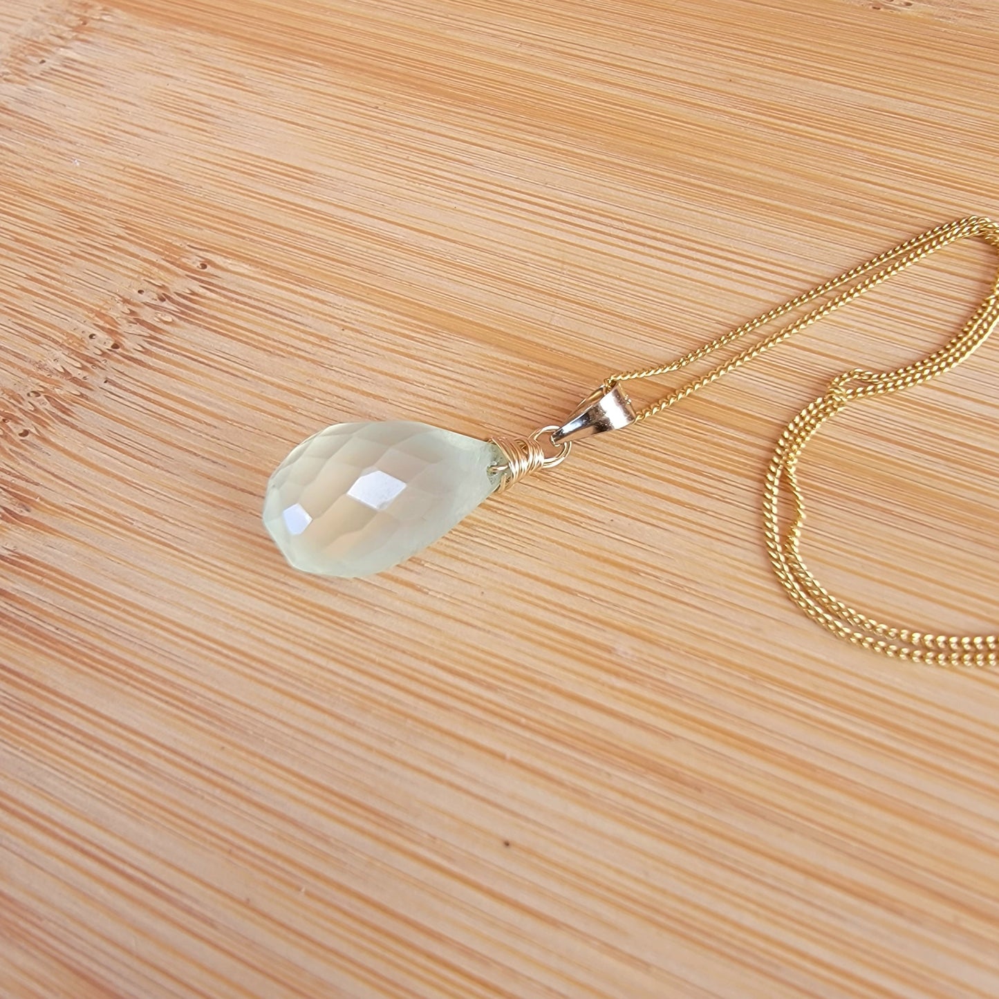 Prehnite Gemstone Necklace 14K Gold Filled Genuine Briolette Handmade best gift for Her