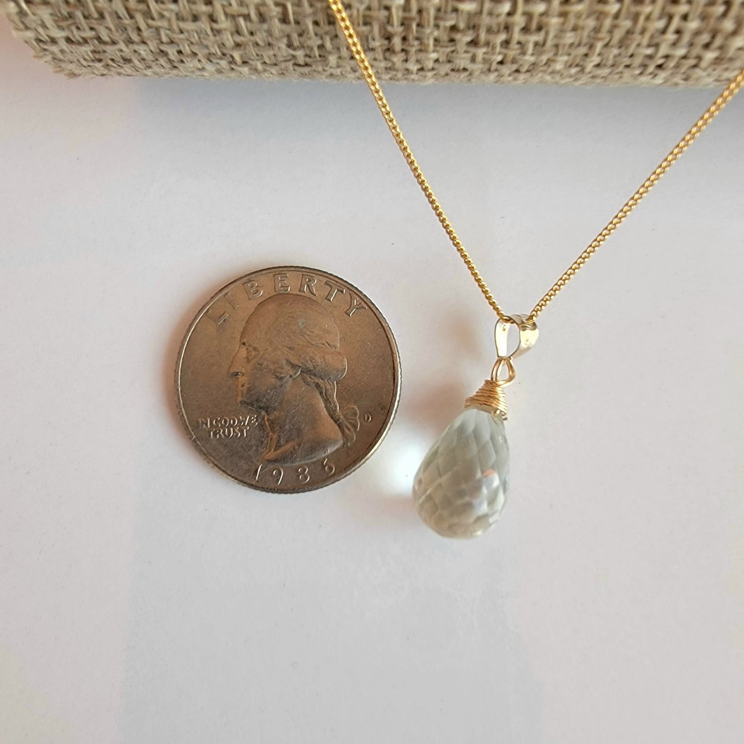 GREEN Amethyst Drop Necklace February Birthstone Gemstone 14K Gold Filled Handmade Briolette Prasiolite