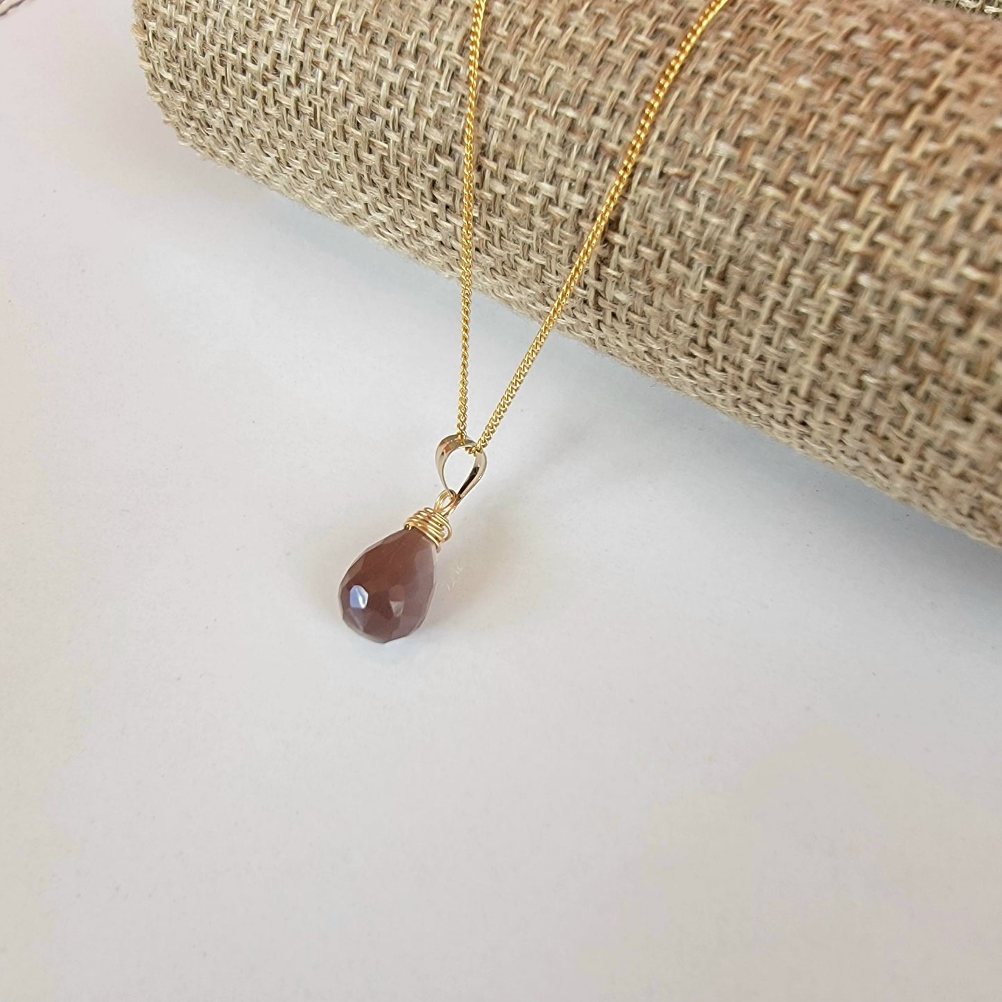 Chocolate Moonstone Necklace Gemstone Crystal June Birthstone Handmade Drop Briolette