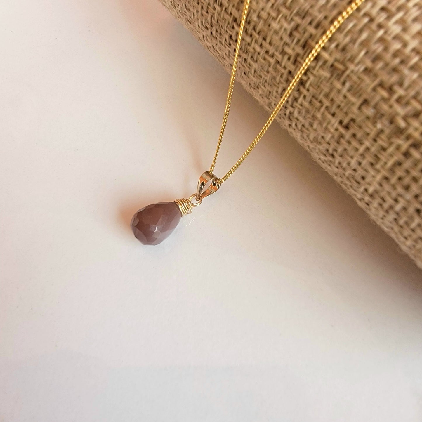 Chocolate Moonstone Necklace Gemstone Crystal June Birthstone Handmade Drop Briolette