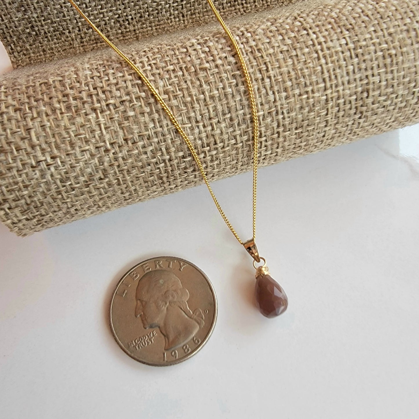 Chocolate Moonstone Necklace Gemstone Crystal June Birthstone Handmade Drop Briolette