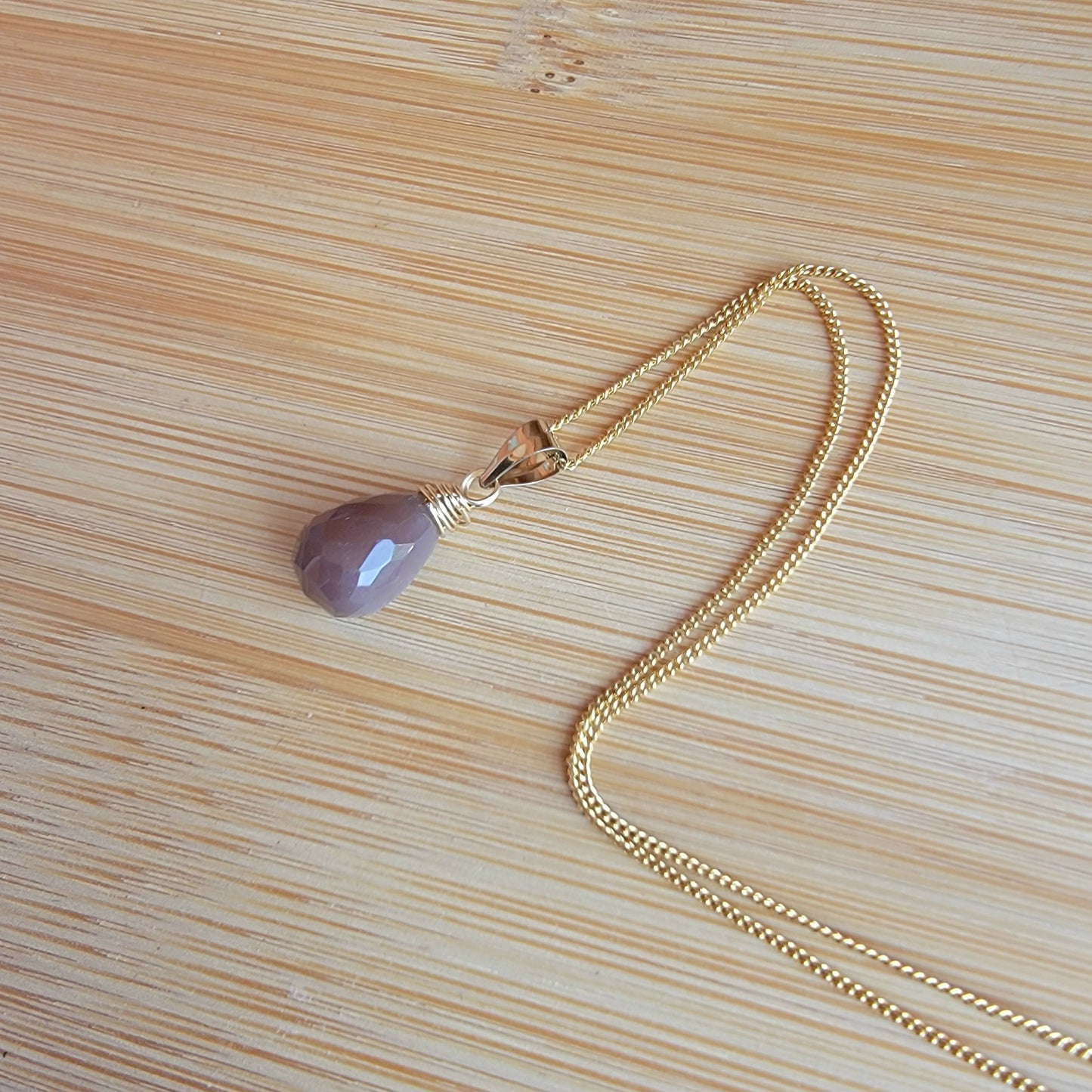 Chocolate Moonstone Necklace Gemstone Crystal June Birthstone Handmade Drop Briolette