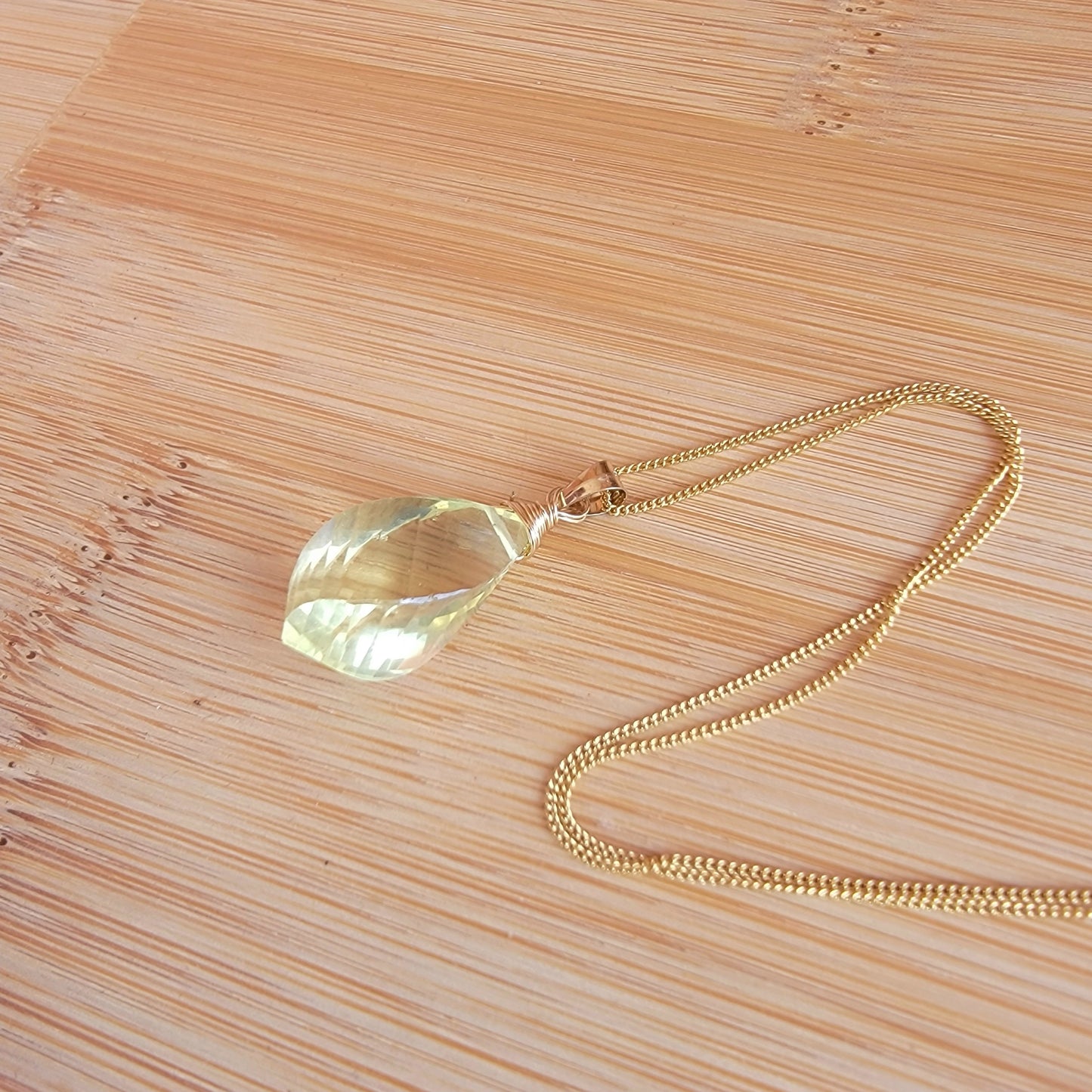 Lemon Quartz Gemstone Drop Necklace 14K Gold Filled Genuine Handmade Spiral Briolette Crystal Best Gift ofr Her