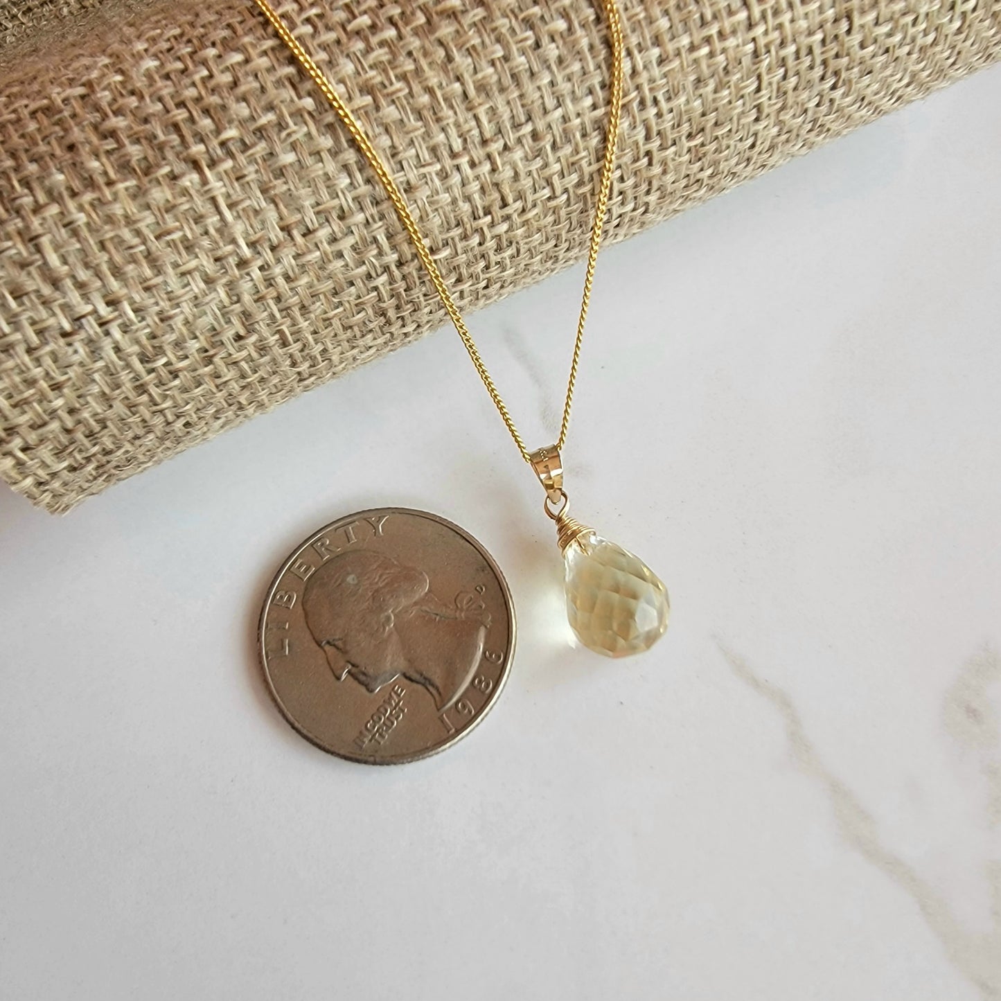GENUINE Citrine Necklace November Birthstone Gemstone 14K Gold Briolette Handmade Best Gift for Her