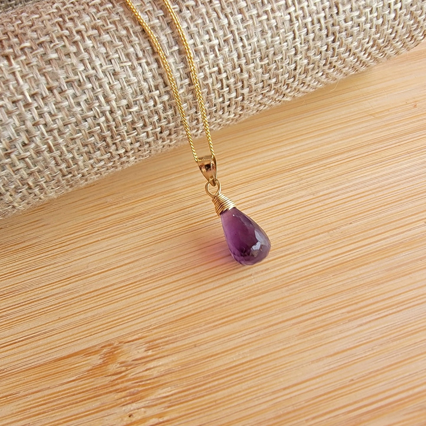 GENUINE Amethyst Necklace February Birthstone Gemstone 14K Gold Filled Handmade Briolette Best Gift for Her