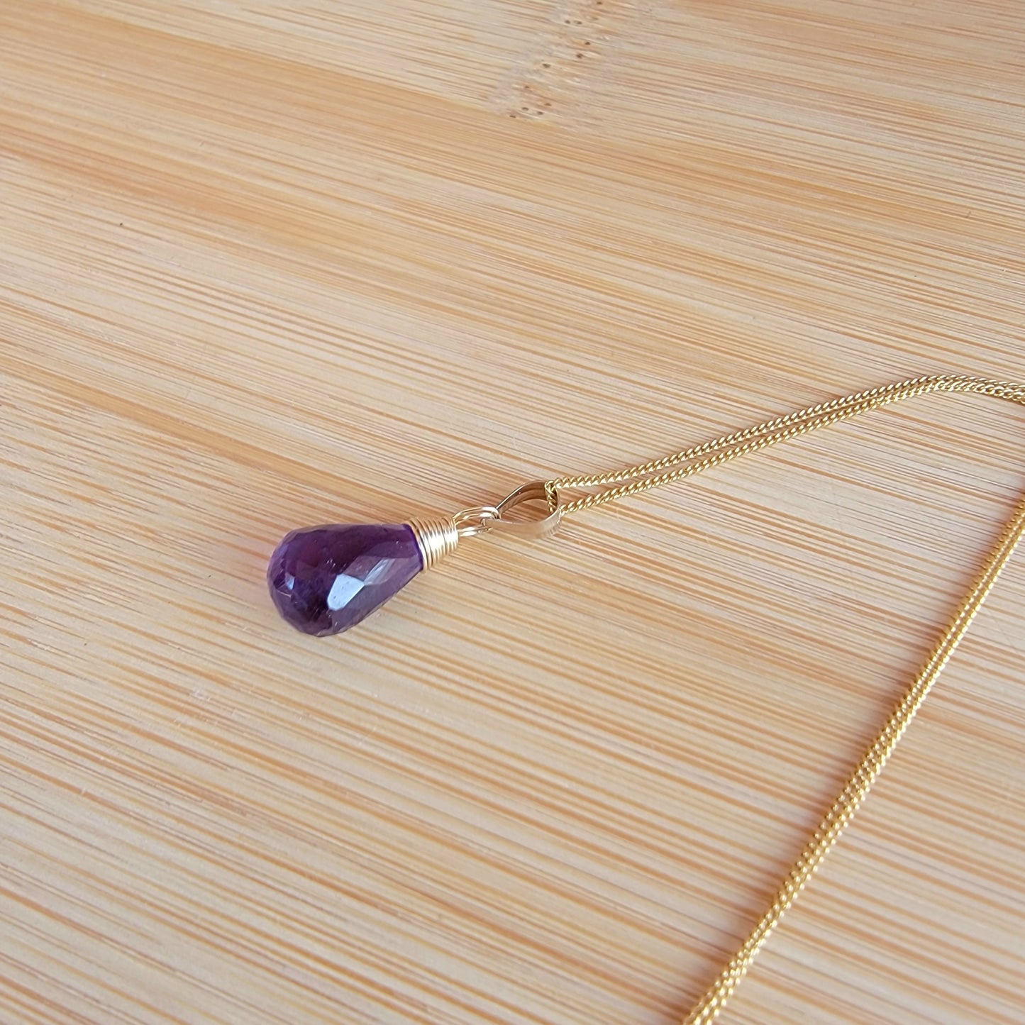 GENUINE Amethyst Necklace February Birthstone Gemstone 14K Gold Filled Handmade Briolette Best Gift for Her