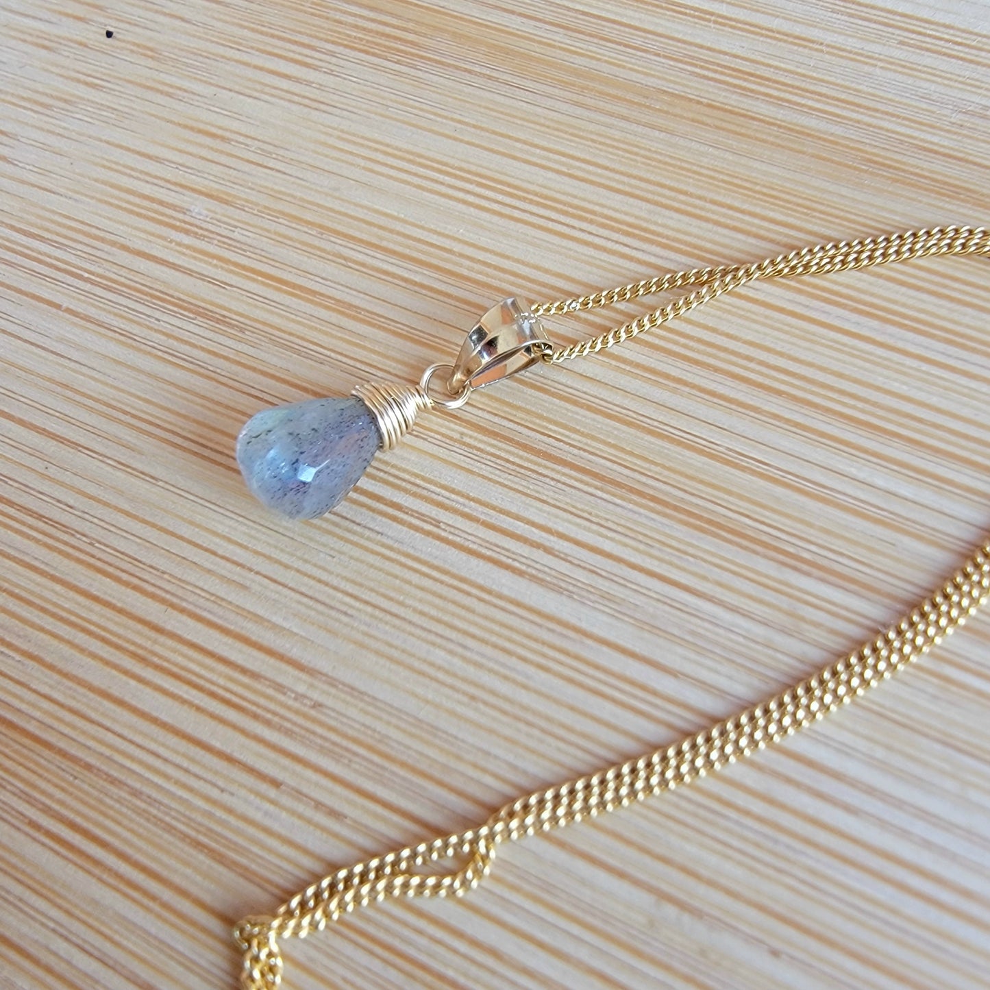 Labradorite Drop Necklace 14K Gold Filled Genuine Gemstone Handmade Briolette Best Gift for Her