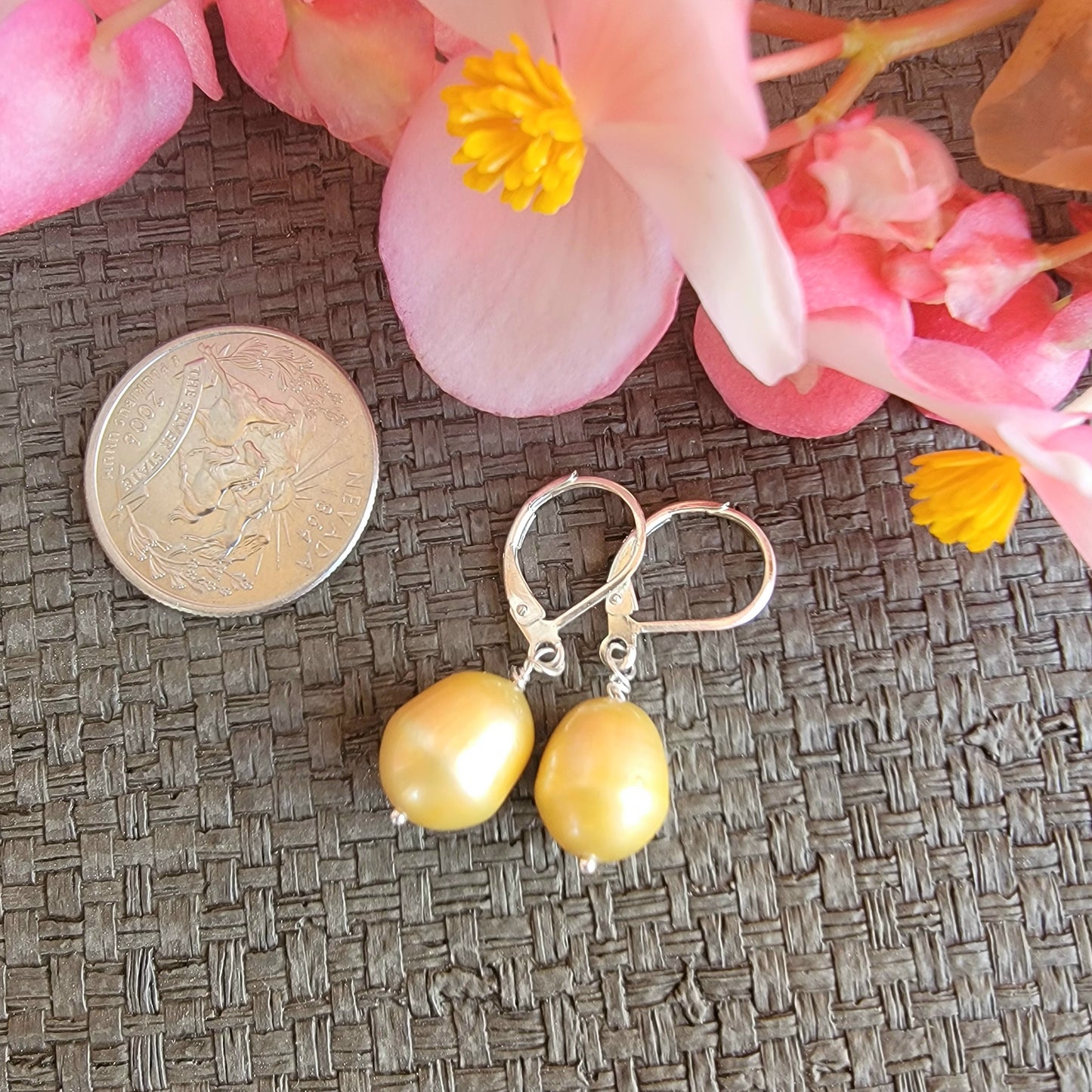 Gold Pearl Earrings Dangle Drop Silver June Birthstone Freshwater Pearl Wedding Bridal Jewelry