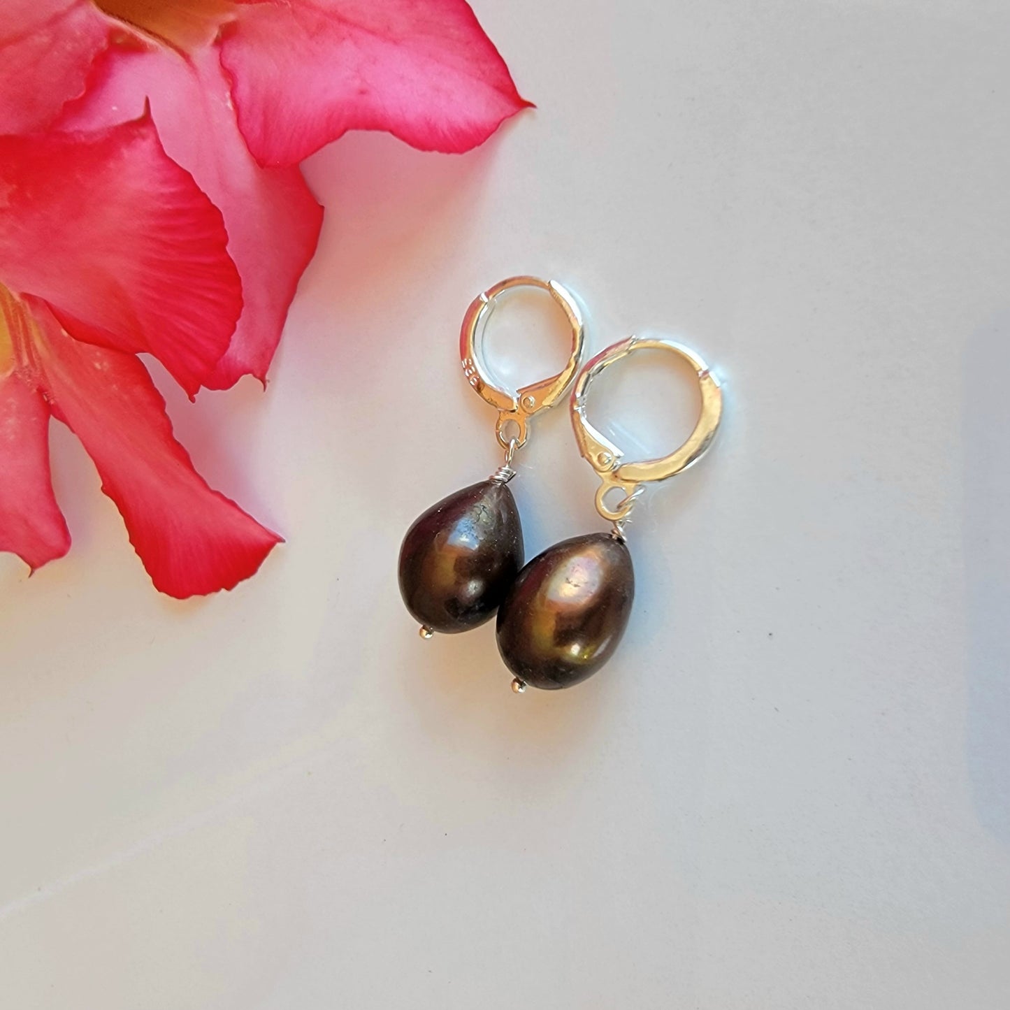 Brown Pearl Earrings Drop Dangle Gemstone Boho Jewelry Sterling Silver