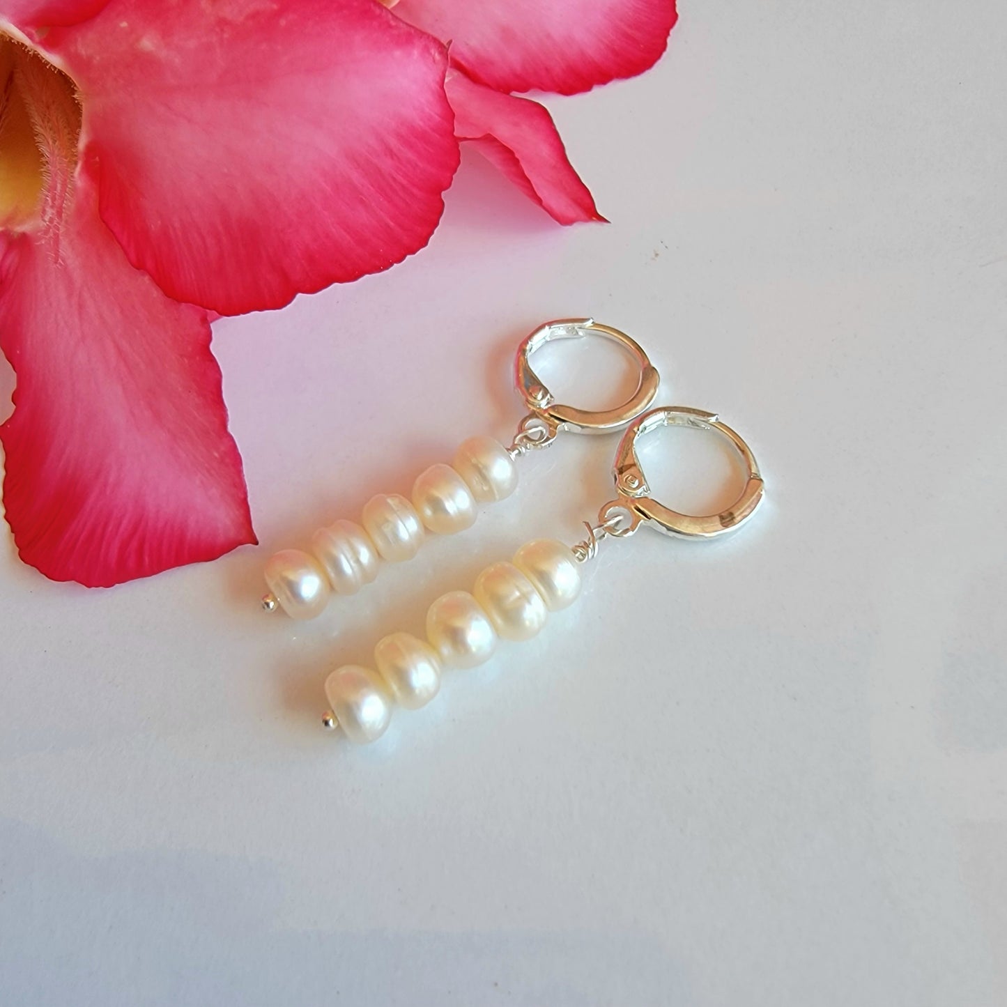 White Pearl Earrings Drop Dangle Gemstone Boho Jewelry Sterling Silver